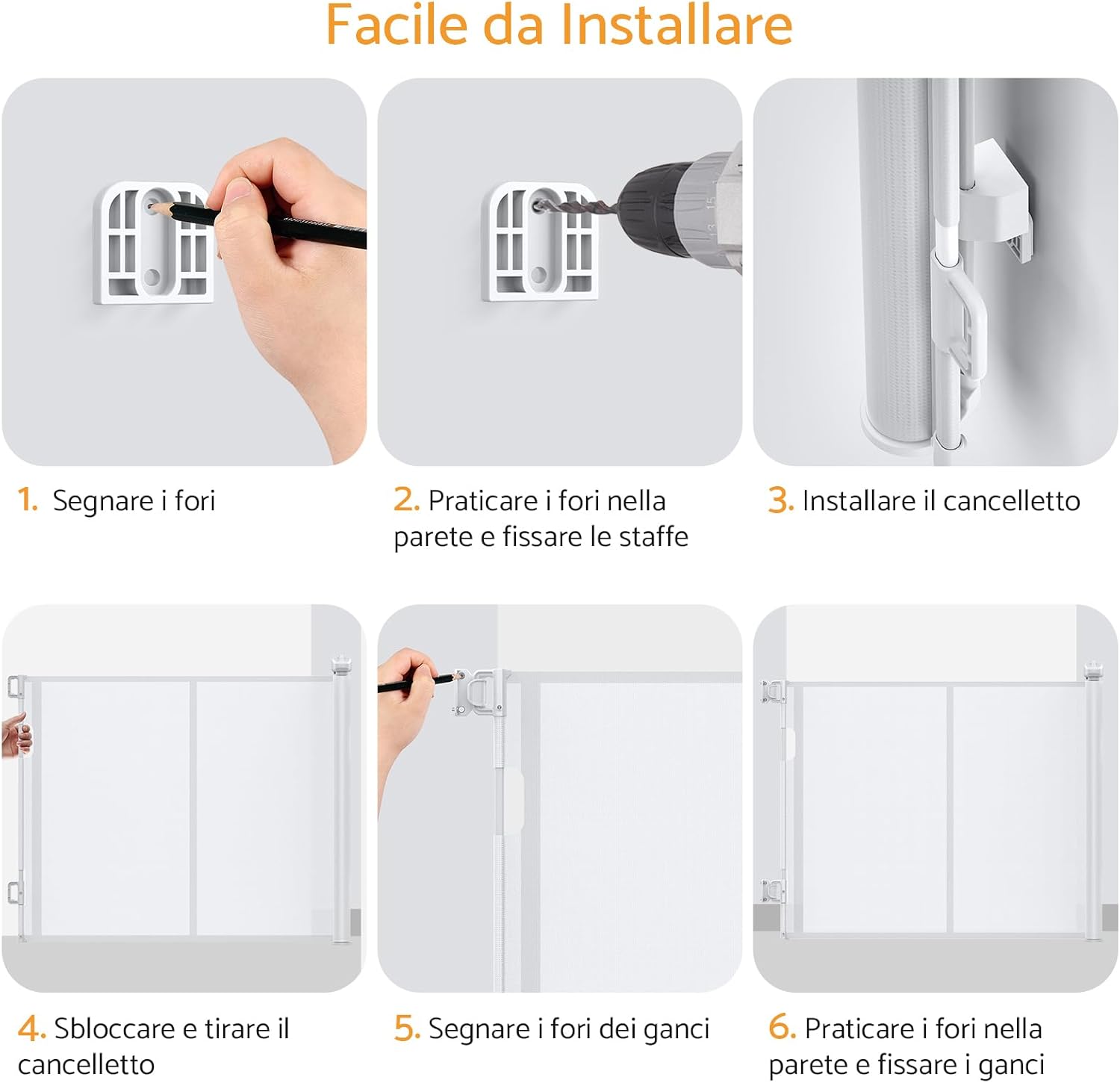 Thumbnail 4 de Maxetodo cancelletto di sicurezza estensibile 0-140 cm con rete retrattile e blocco a pomello, bianco