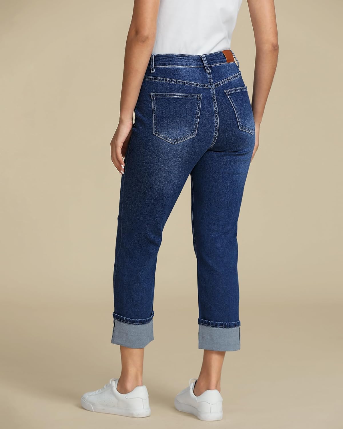 Thumbnail 1 de luvamia Straight Leg Jeans for Women – Cropped High-Waisted with Cuffed Hem and Stretchy Comfort