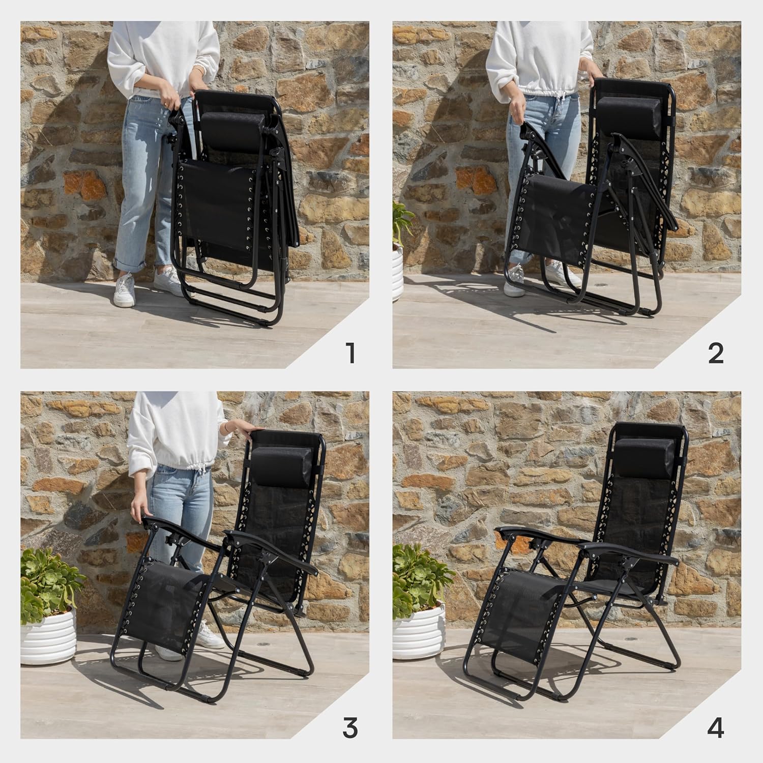 Thumbnail 5 de Baroni Home Sedia Sdraio Zero Gravity pieghevole da esterno 165x65x93 cm grigio