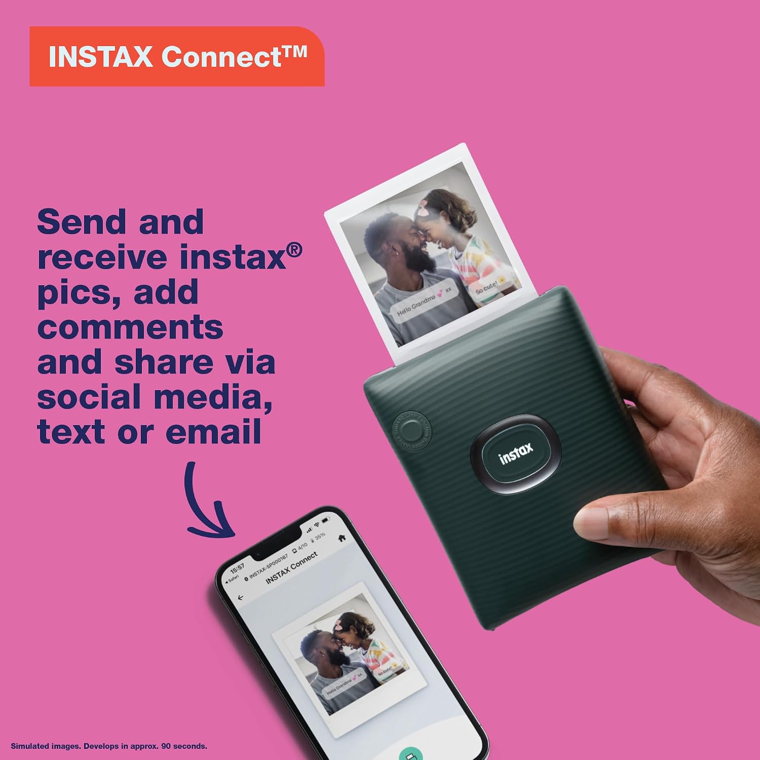 Detalle de Fujifilm Instax Square Link Smartphone Printer, Ash White, Bluetooth
