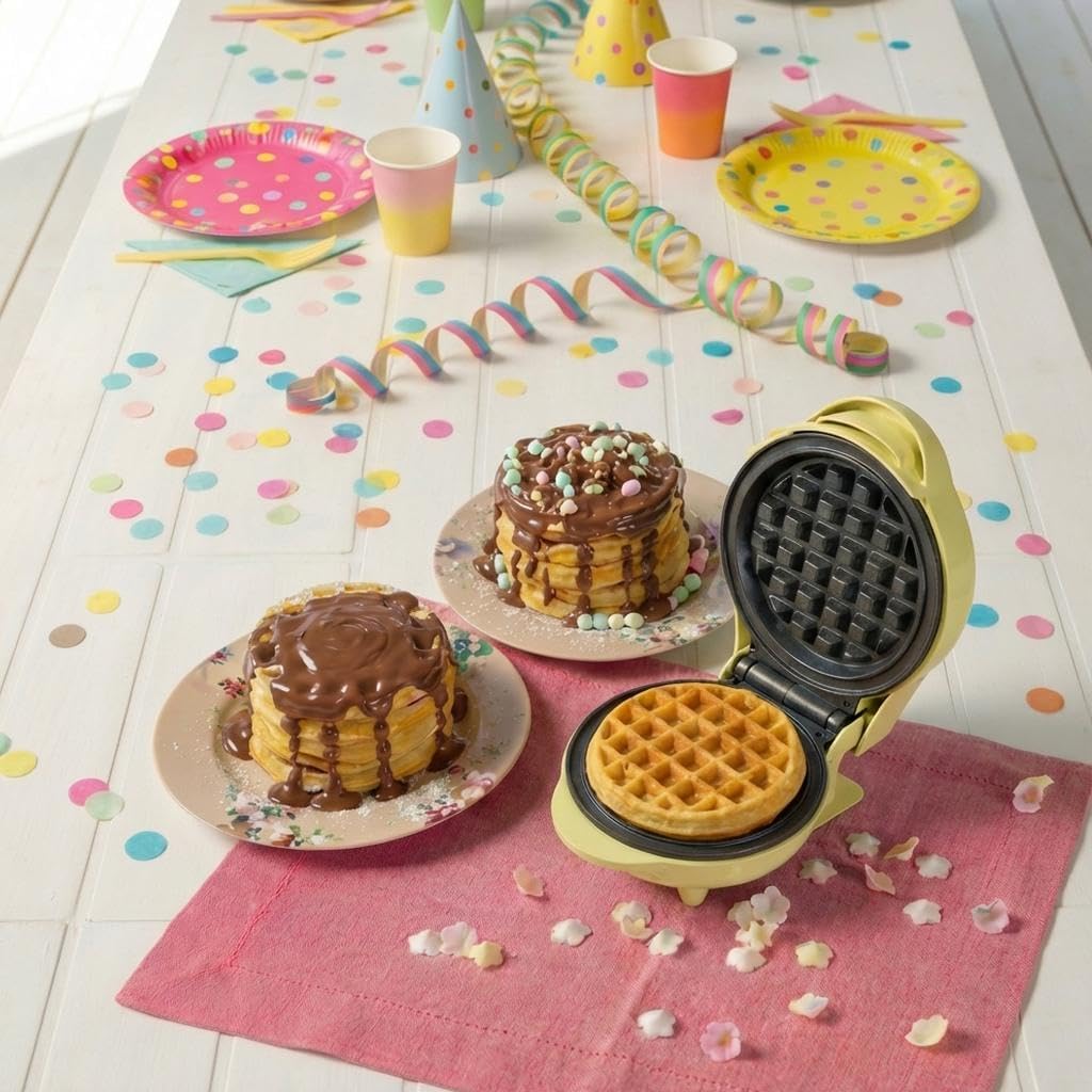 Detalle 2 de Bestron AMW500V mini waffle maker da 10 cm da 550 W con rivestimento antiaderente (giallo)