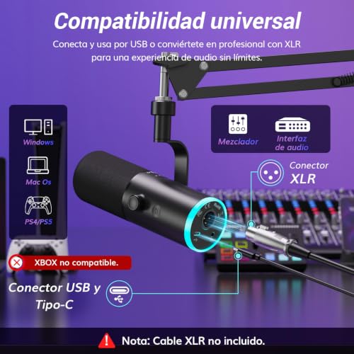 Thumbnail 6 de TONOR TD510 AIR H+ Microfono de Gaming Dinámico: para PC, USB/XLR y RGB ajustable