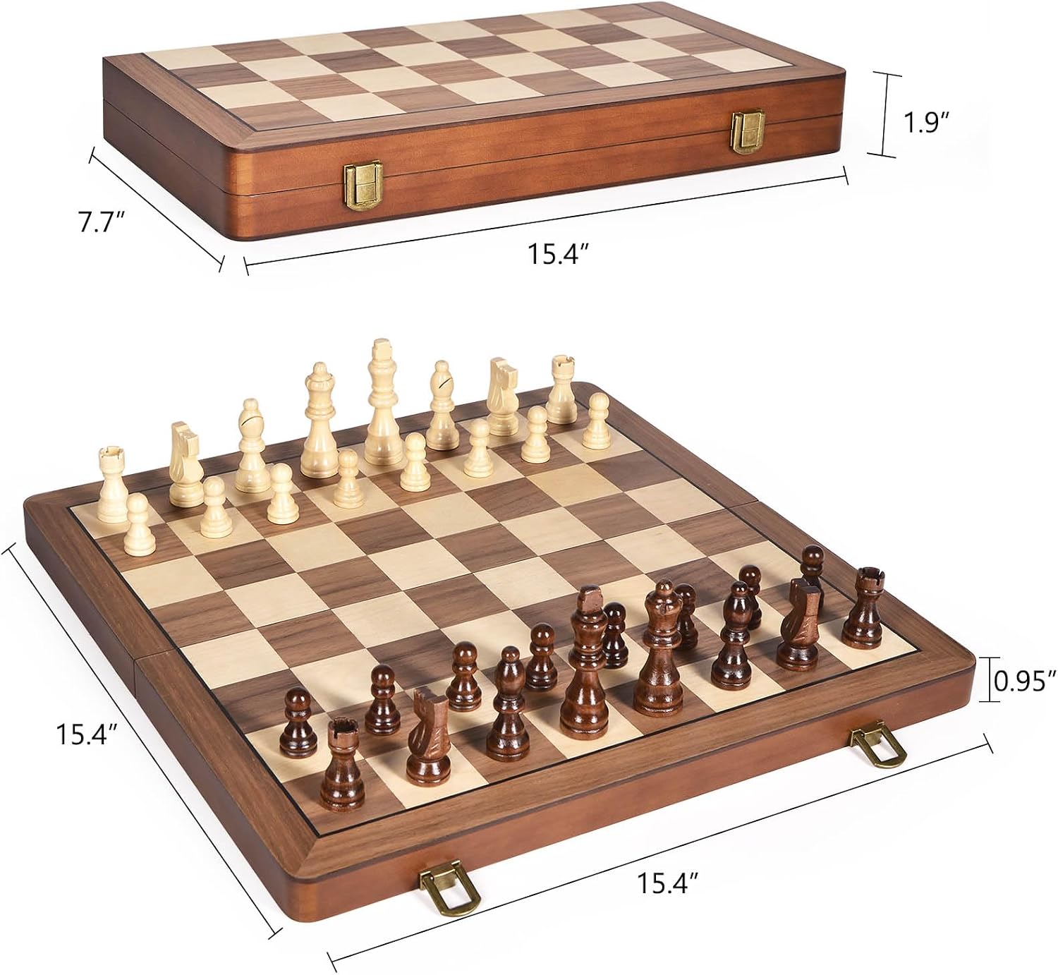 Thumbnail 3 de ELONGDI 15" Wooden Chess Set with Magnetic Pieces ♟