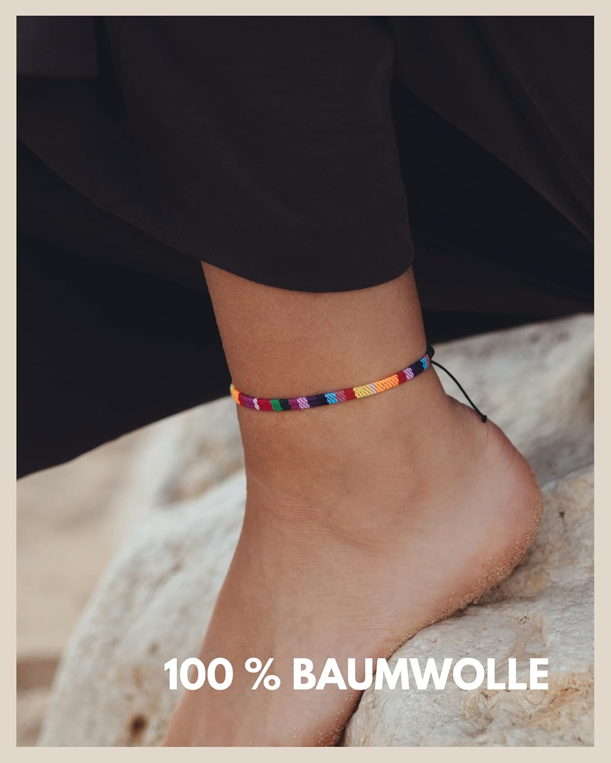 Detalle de Surfer Fußband Damen und Herren – Buntes, wasserfestes Fußkettchen aus Baumwolle, größenverstellbar (16–32 cm)