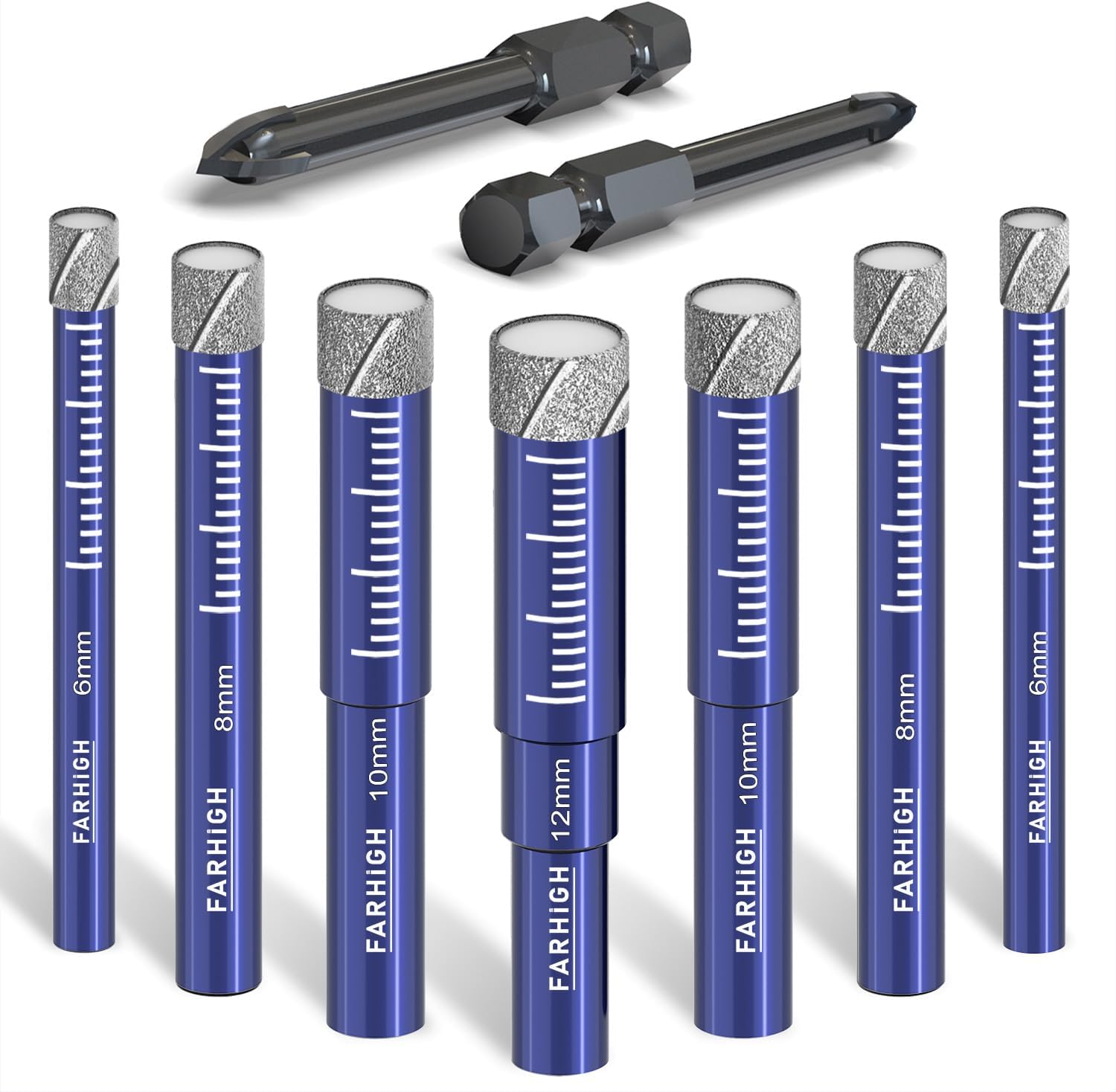Farhigh Diamantbohrer Fliesenbohrer Glasbohrer Set 9-tlg. – Für Keramik, Fliesen, Glas und mehr