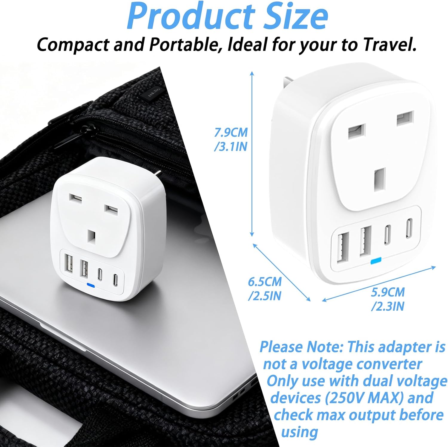 Thumbnail 1 de Hao Zhu UK to US Plug Adapter with 4 Ports and 20W PD – Travel Hub