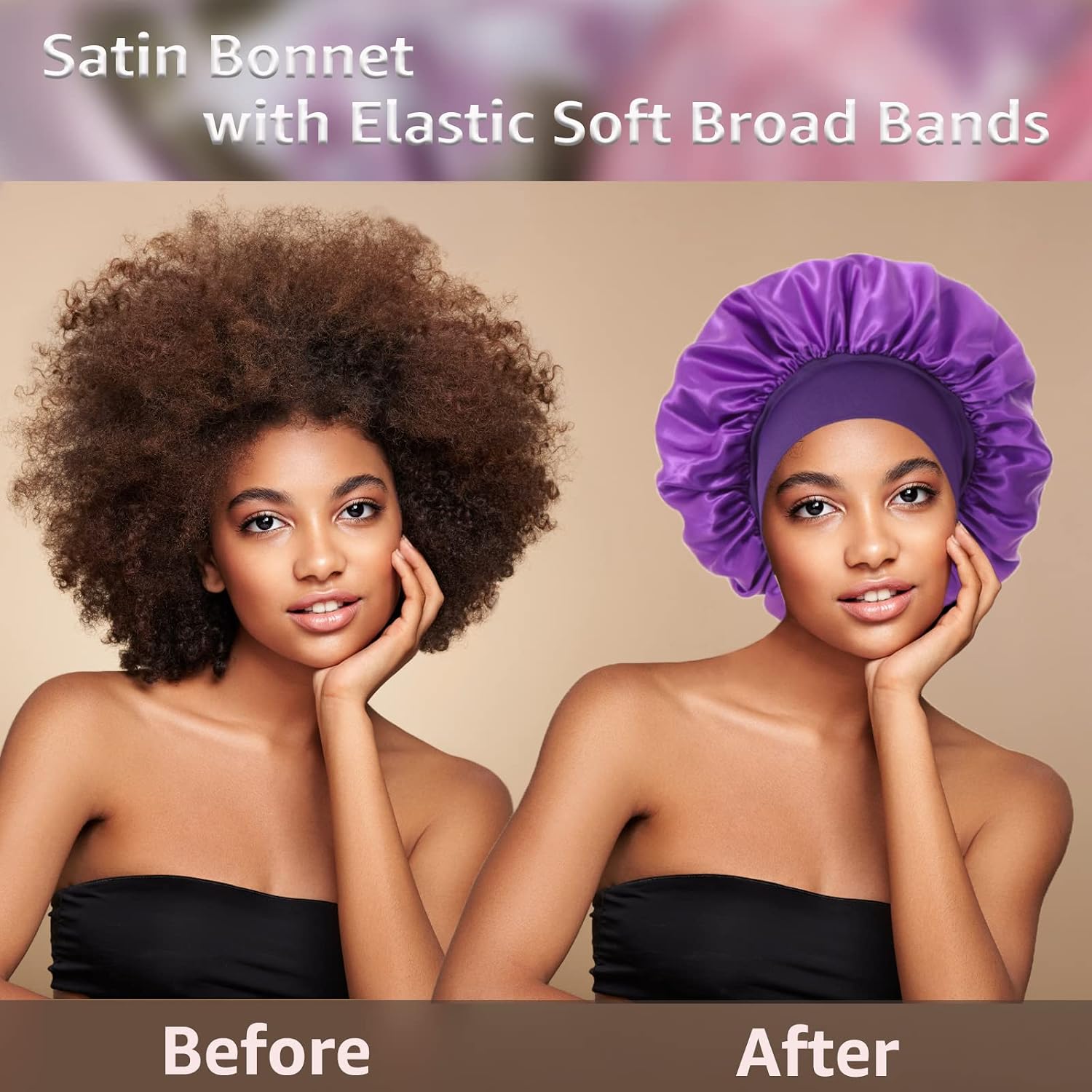Thumbnail 4 de 3 Pack Satin Silk Hair Bonnet for Sleeping – Soft, Large Wide Band for Curly Hair & Braids