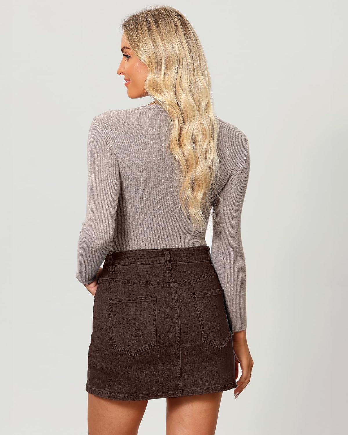 Thumbnail 1 de Vetinee Jean Skorts for Women: High-Waisted Denim Skort with Slit, Pockets, and Stretchy Comfort