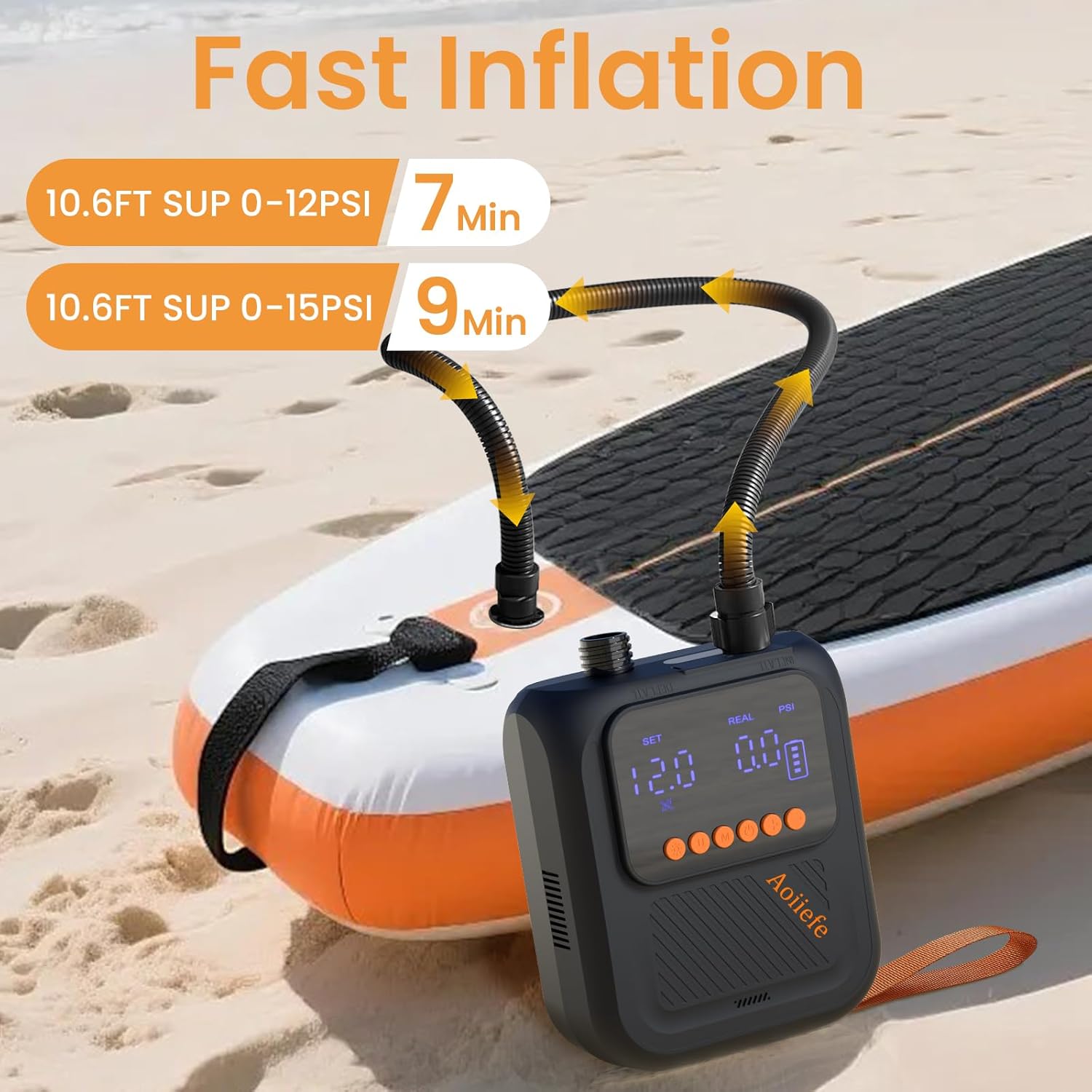 Detalle de Aoiiefe Portable Rechargeable Electric SUP Pump: Compact, Fast Inflation for Boards, Kayaks, and More