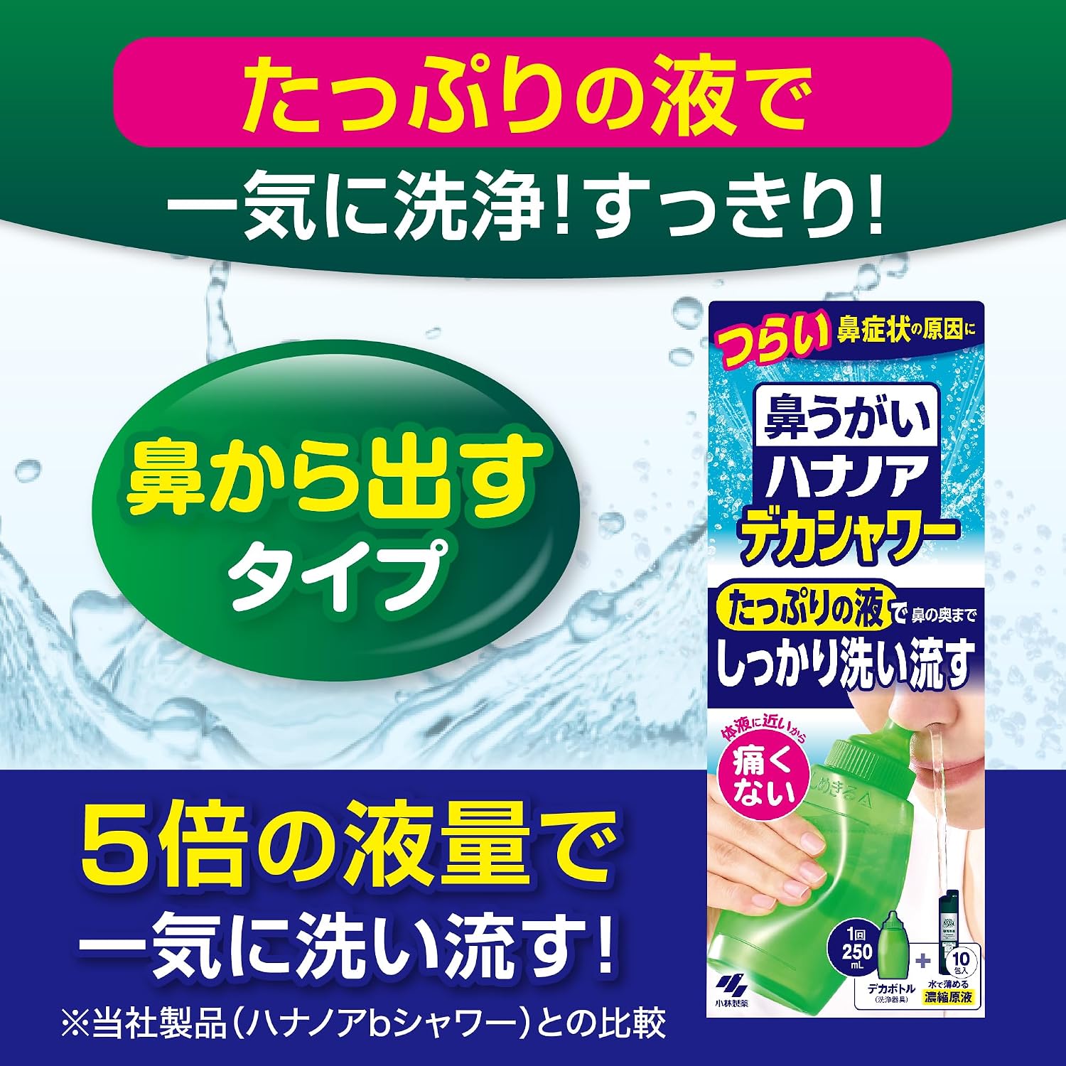 Detalle 2 de 小林製薬 ハナノア デカシャワー 鼻洗浄セット 250mLボトル・濃縮原液10包+12包