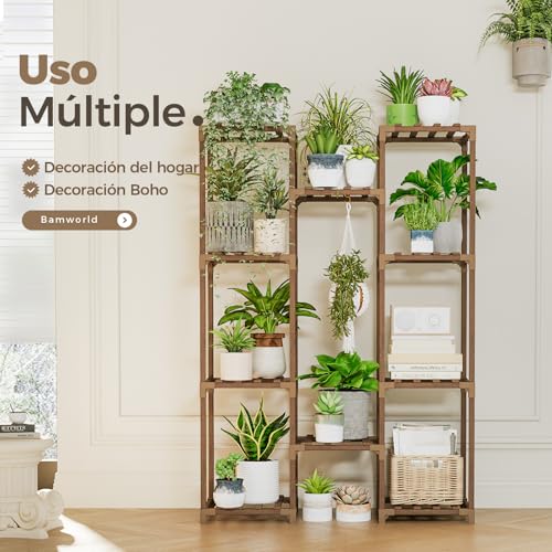 Thumbnail 2 de Bamworld Soporte para Plantas: Estantería de Madera para Interior y Exterior con Capacidad para 10–25 Macetas