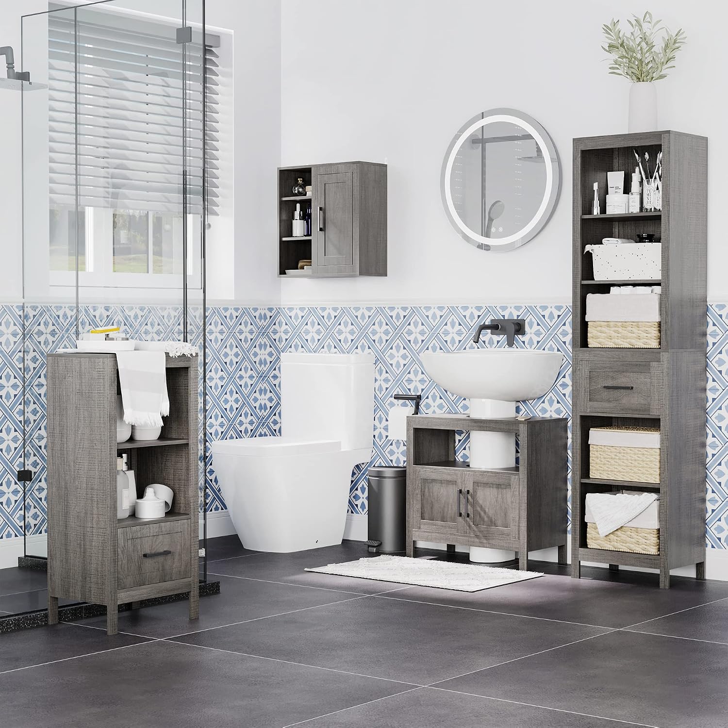 Detalle de kleankin Meuble sous lavabo avec 2 portes et étagère 60 x 30 x 60 cm (gris)