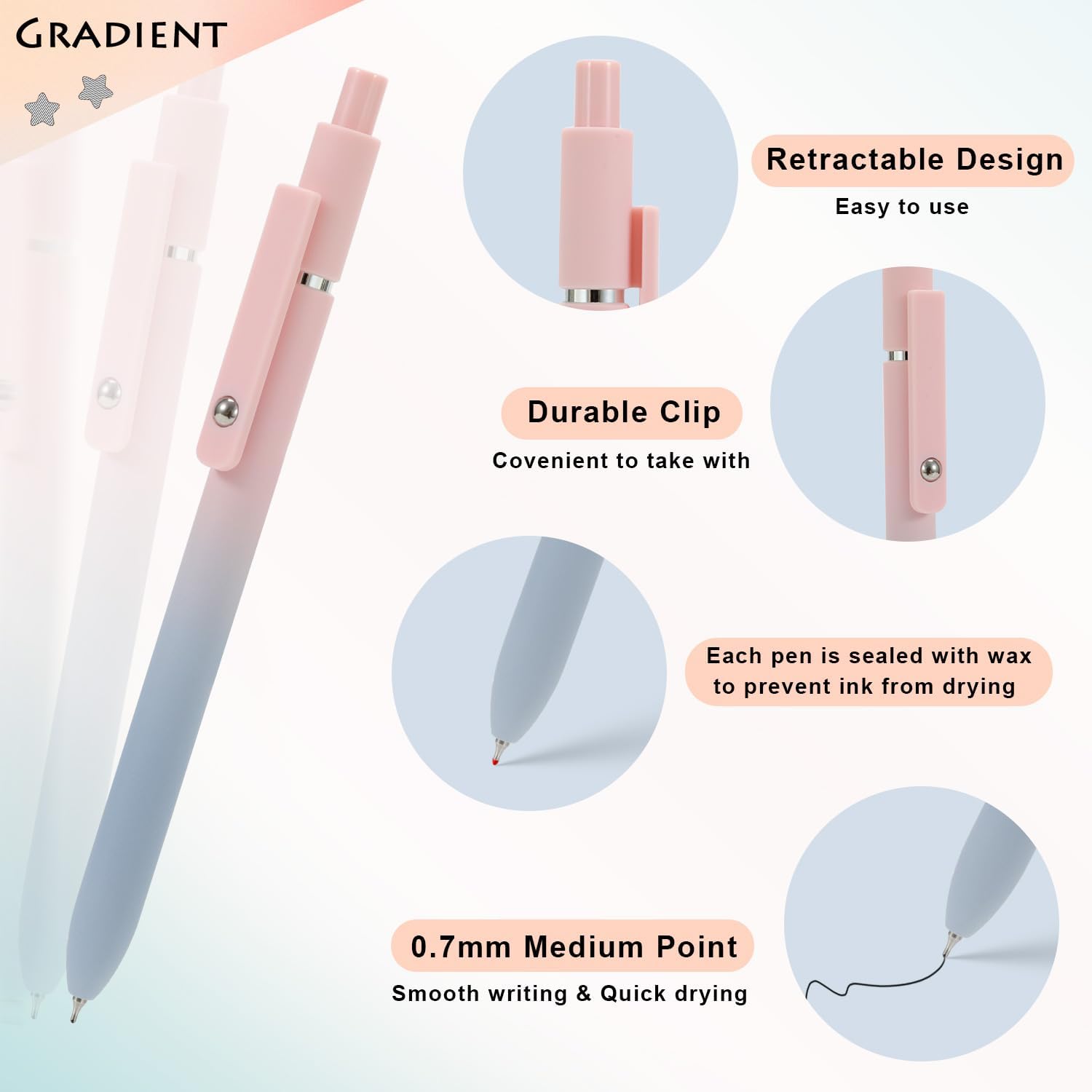Thumbnail 2 de FIOVER Gelstifte mit schwarzer Tinte, 0,7 mm mittlere Spitze (5 Stück) – glatt schreiben, schnell trocknend