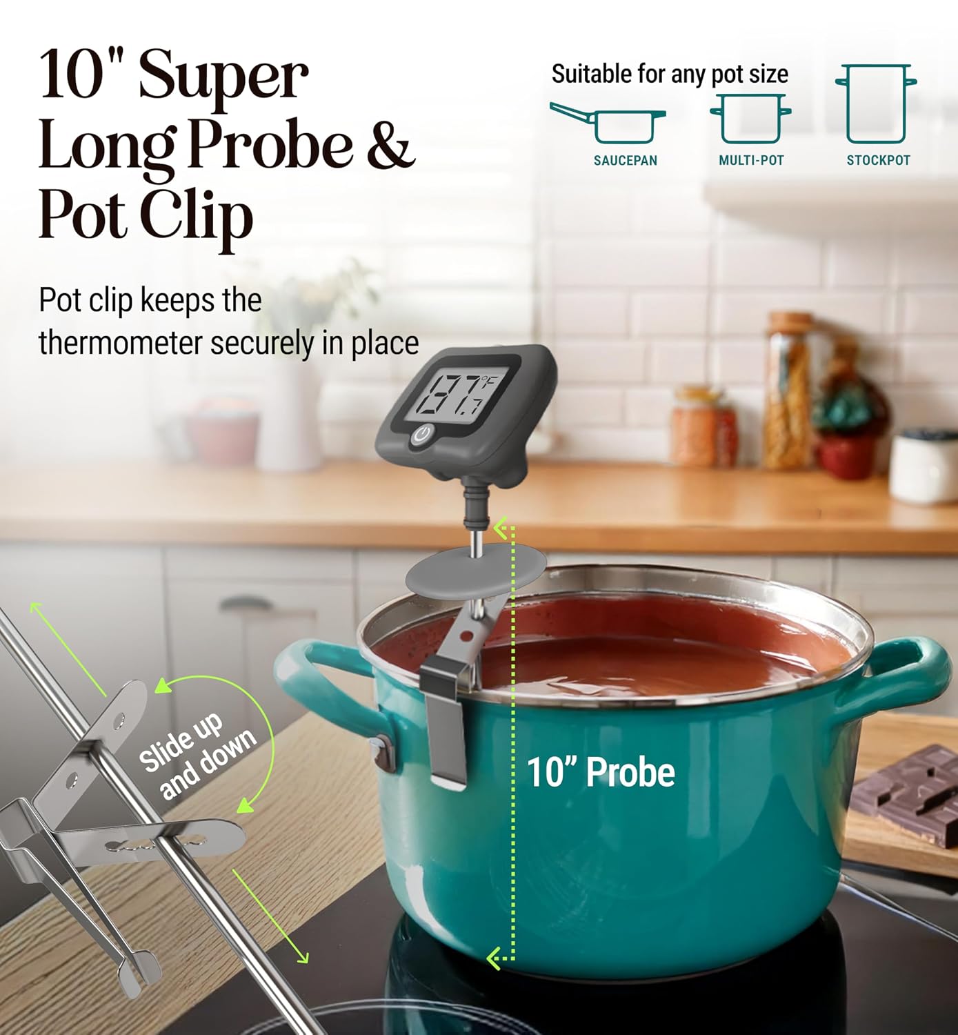 Detalle 2 de Craft911 DT105 Digital Candy Thermometer with Pot Clip and 10-Inch Stainless Steel Probe