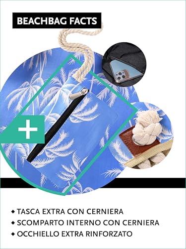Detalle de DonDon Borsa da spiaggia grande con cerniera 58x38x18 cm – stile marino con palme blu