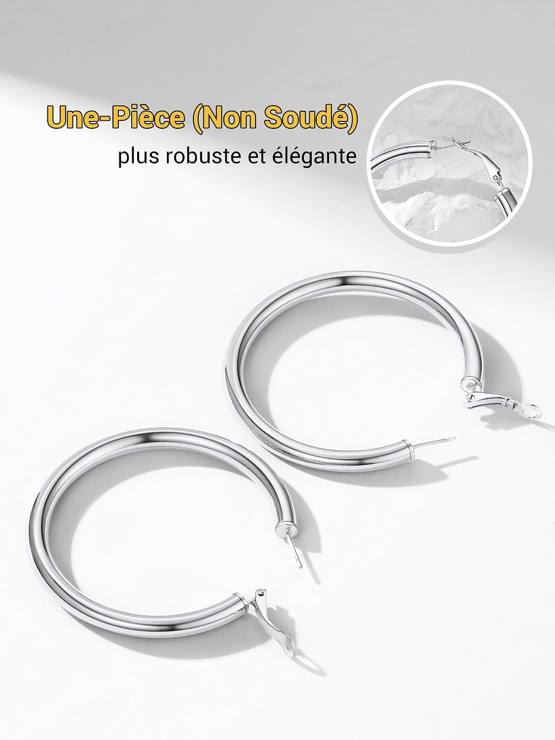 Detalle de PROSTEEL Boucles d’oreilles créoles femme style 90s, acier inoxydable (20/30/40/60/80 mm) épaisses