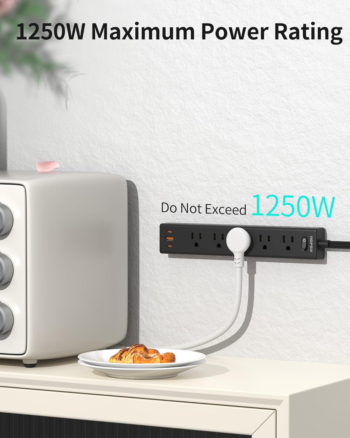Thumbnail 1 de HOPOW Flat Plug Power Strip 1700J with 5 Outlets & 3 USB