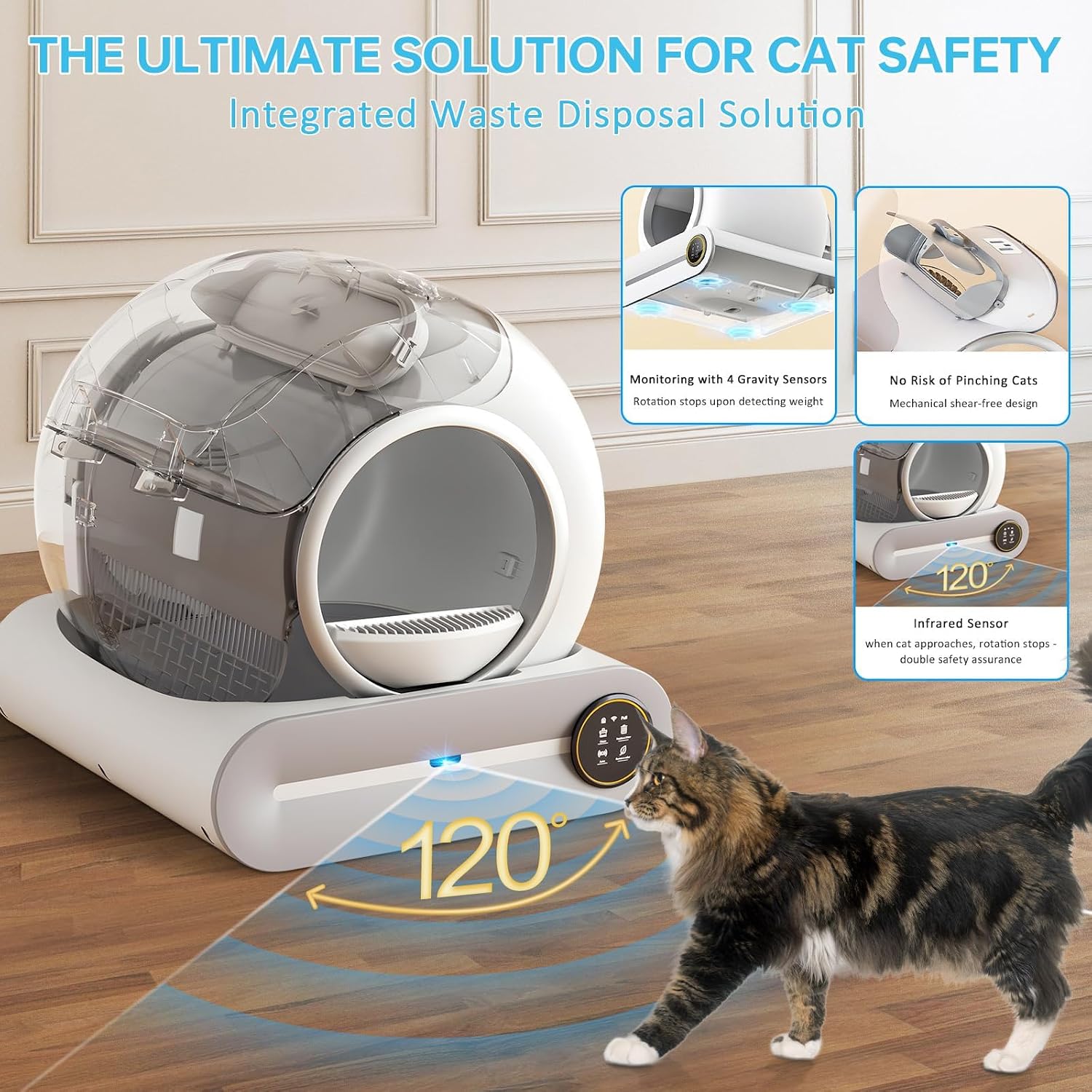 Detalle de SUANPOT Self Cleaning Cat Litter Tray: Automatic Robot Box for Multiple Cats