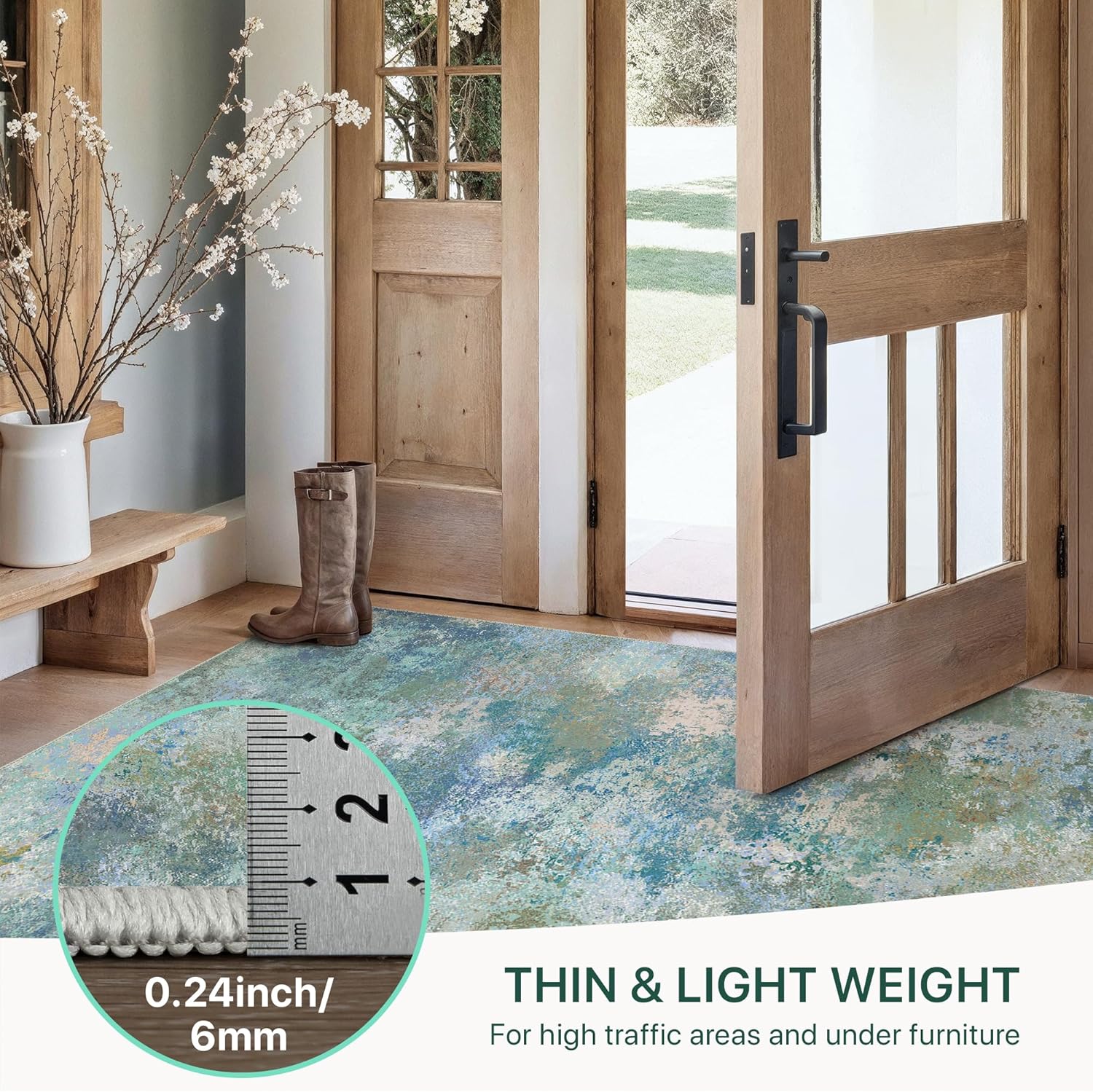 Thumbnail 6 de GENIMO Washable Rugs 8x10: Modern, Lightweight, Non-Slip Blue-Green Area Rug