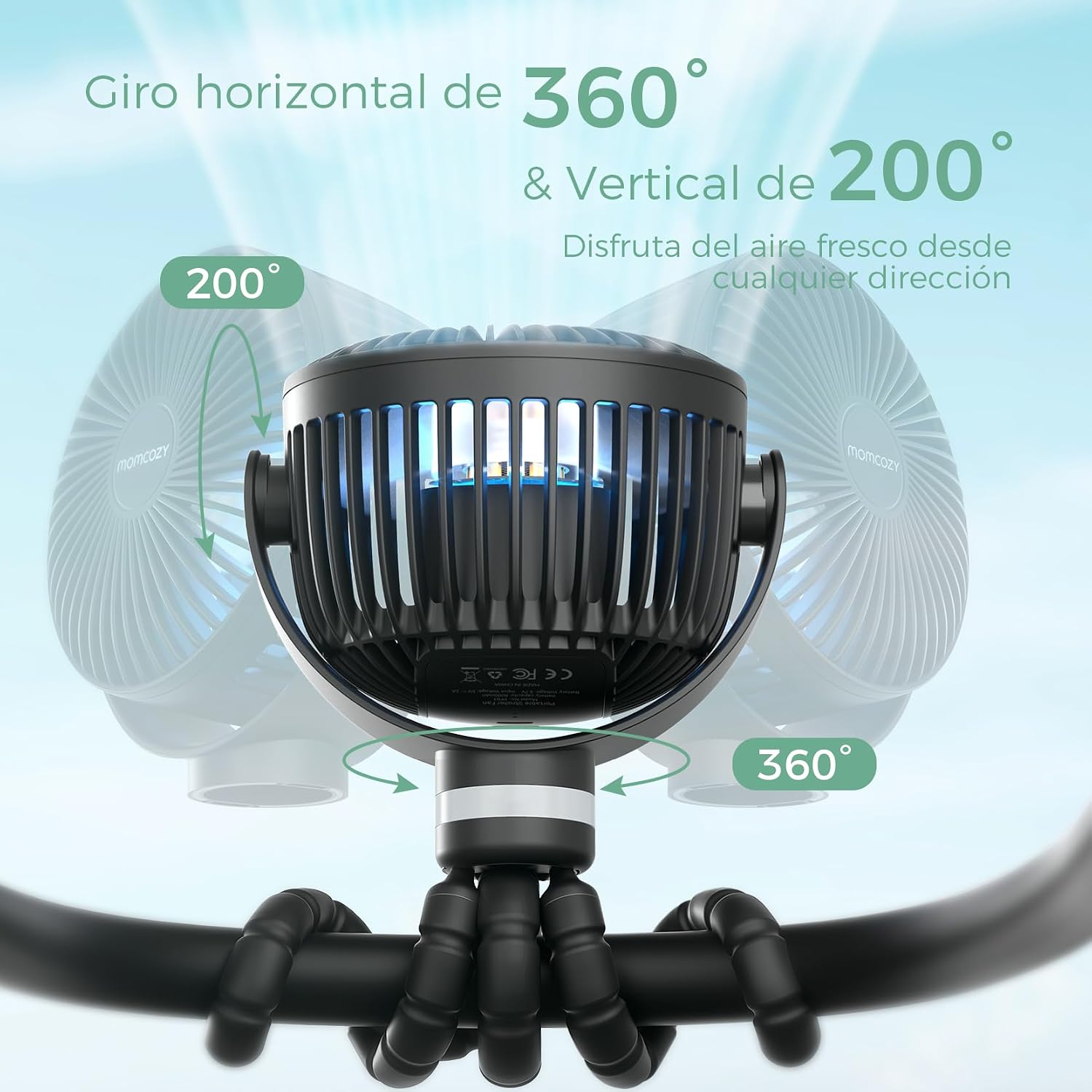 Thumbnail 5 de Momcozy 8000mAh Ventilador Portátil para Cochecito: autonomía, giro de 360° y luz nocturna