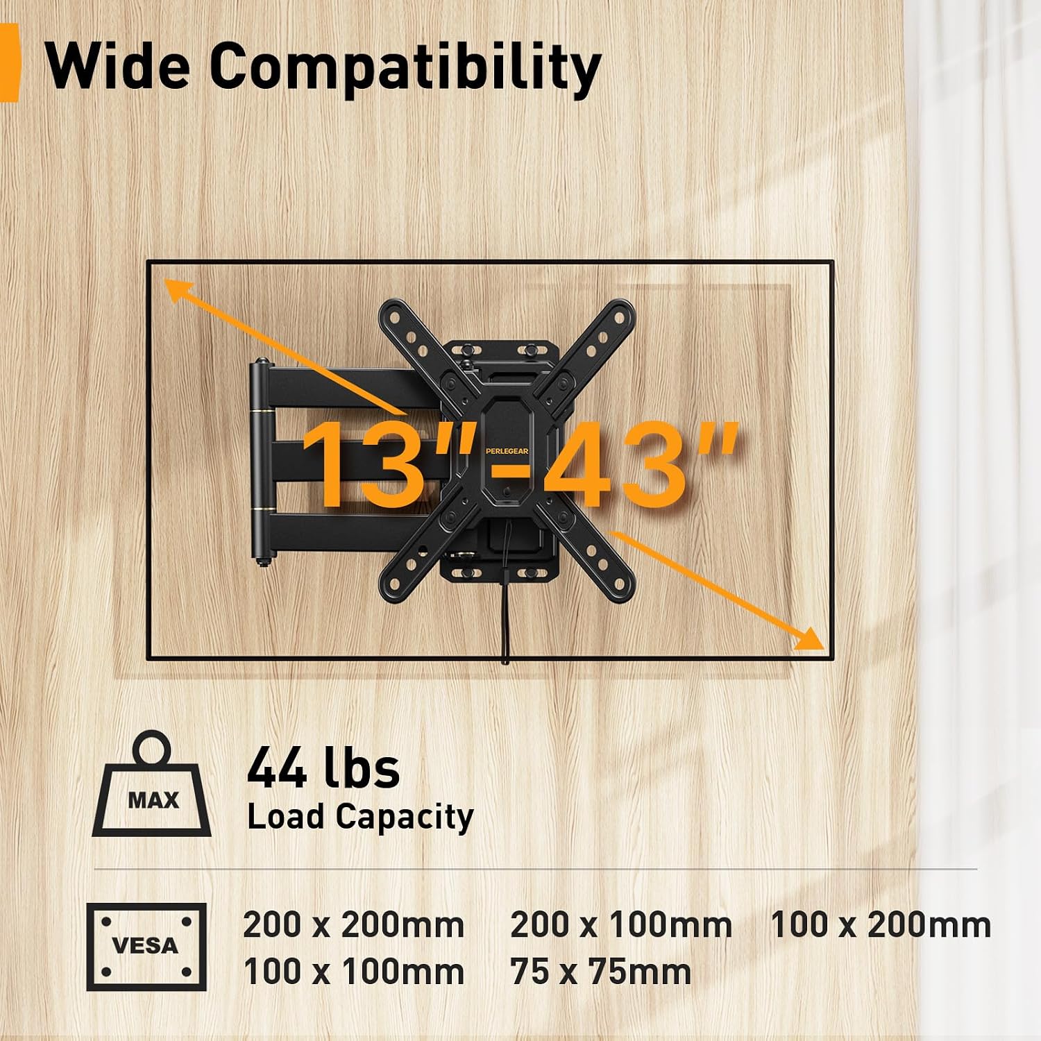 Detalle 2 de Perlegear Lockable RV TV Mount PGLRVF2 for 13–43 inch TVs up to 44 lbs