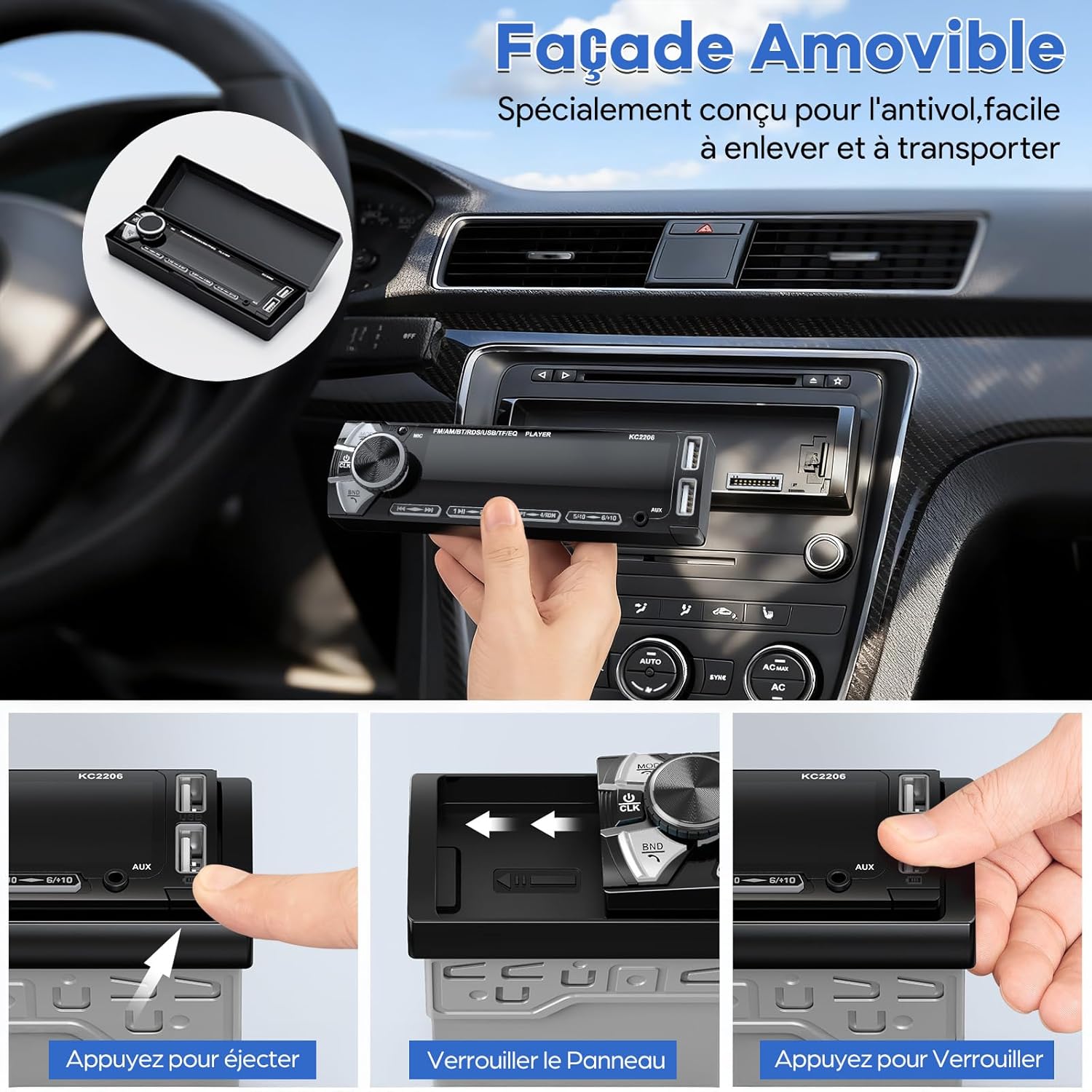 Thumbnail 1 de RDS Autoradio Bluetooth con Frontale Rimovibile per Auto 1 DIN 4x65W – Wistrue