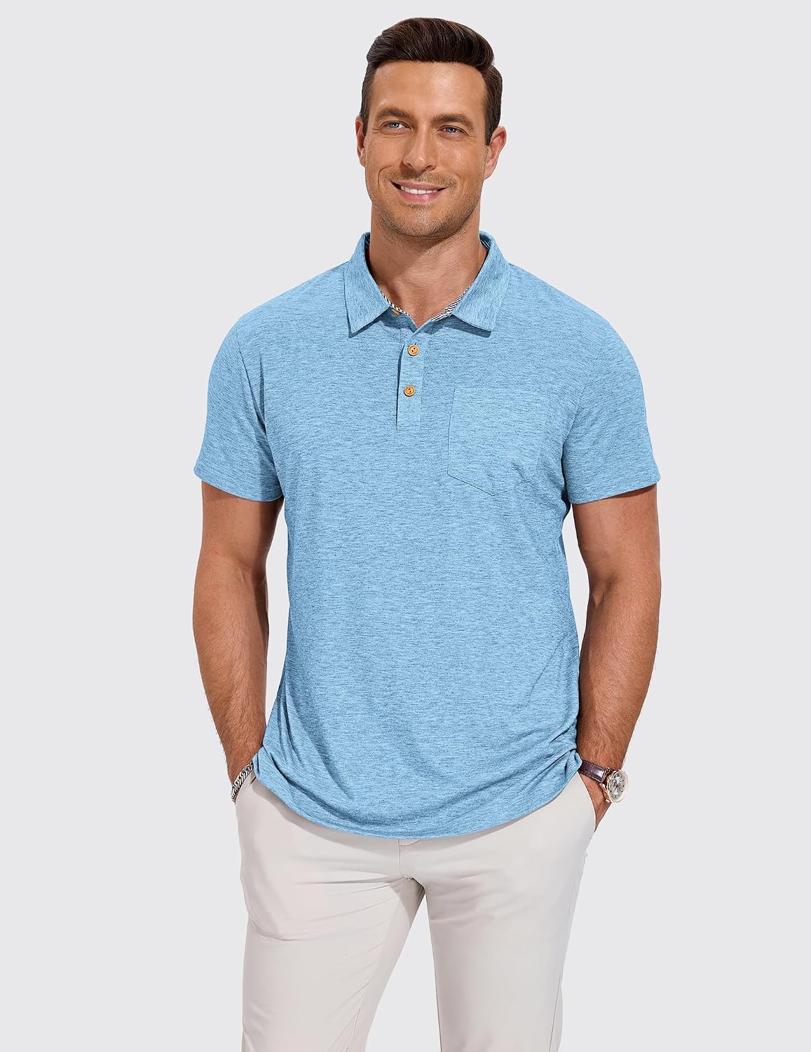 Detalle de TARAINYA Polo Uomo Maniche Corte Cotone Estate – Tasca Petto, Collo a Righe, 95% Cotone 5% Elastano, Taglie M-4XL