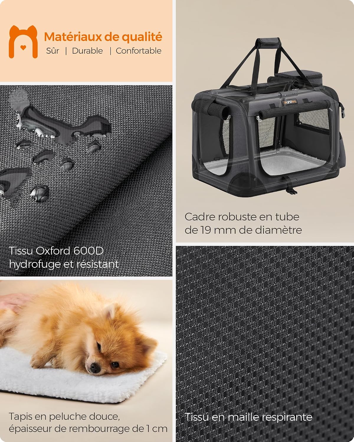 Detalle de Feandrea Sac Transport Chat Chien, Caisse Pliable 50x35x35 cm – Gris
