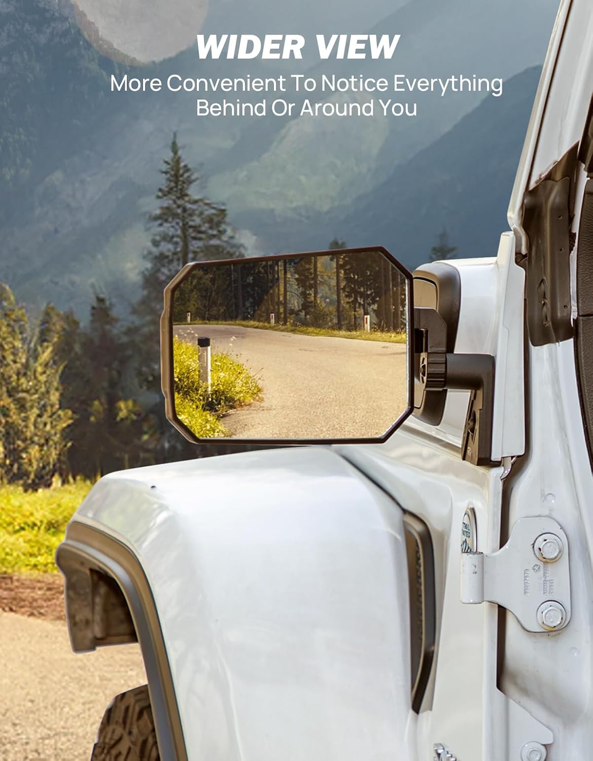 Detalle de JOYTUTUS Mirrors Doors Off: Wrangler JL/JLU and Gladiator JT Side Mirrors (2018-2026) – Wider View, Breakaway, No Vibrate & Wobble