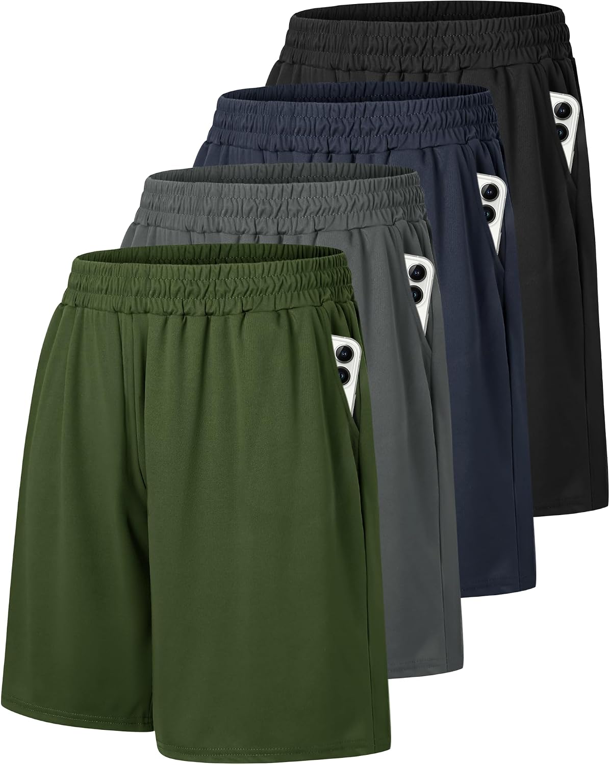 Thumbnail 6 de Barjneel 4 Pack Gym Mens Shorts — 9-Inch Athletic Shorts with Pockets (Black + Colors)