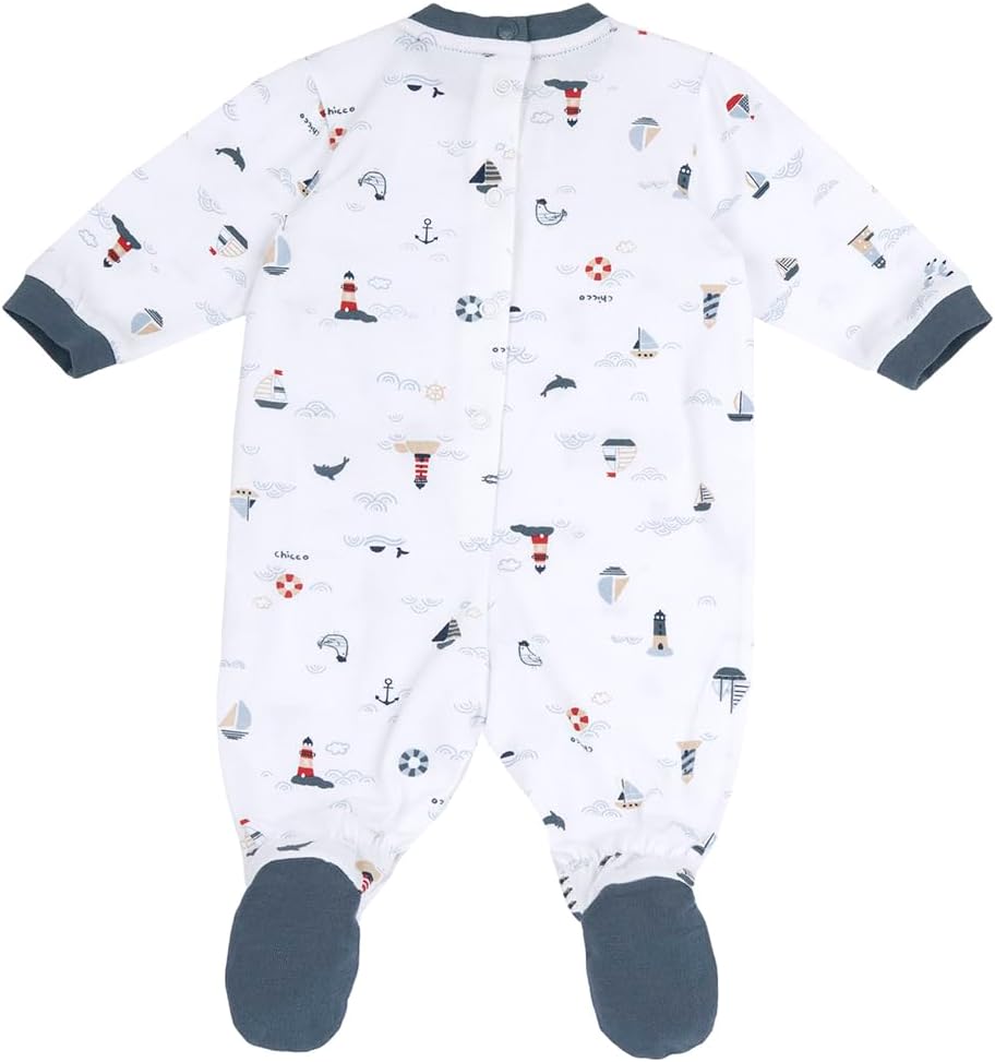 Detalle 2 de Tutina neonato Chicco in cotone leggero con apertura schiena ed entrogamba – per primavera e autunno