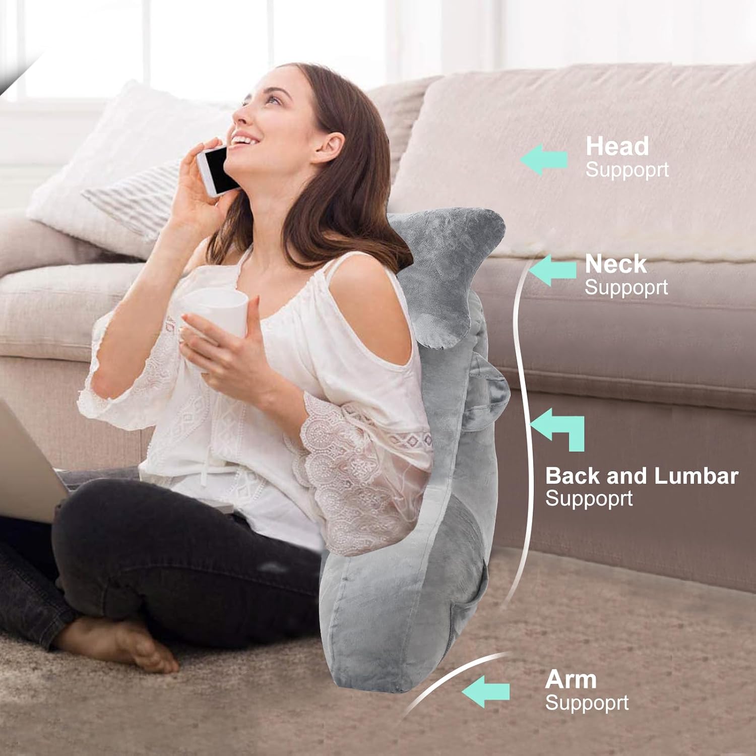 Thumbnail 4 de SLIGUY Reading Pillow for Bed and Couch – Back Support with Pockets