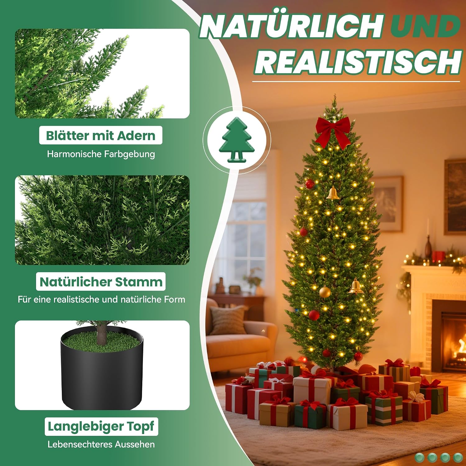 Detalle de LZQ Set of 2 150 cm Artificial Cypress Trees with Pots, UV-Resistant