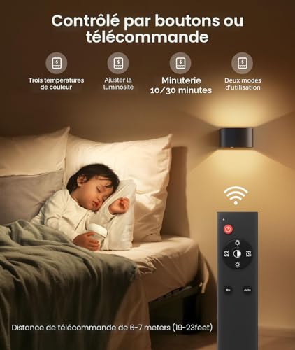 Detalle de FULEN Applique Murale Détecteur de Mouvement avec Télécommande – 2 pièces, 1000LM, sans fil, 5000mAh