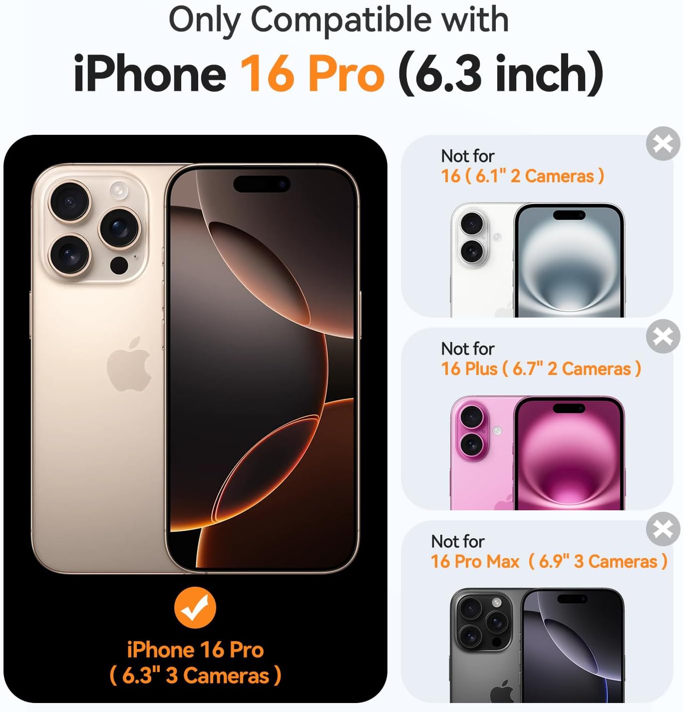 Detalle de CANSHN Coque transparente pour iPhone 16 Pro (6,3 pouces) — Protection complète de la caméra et antichoc