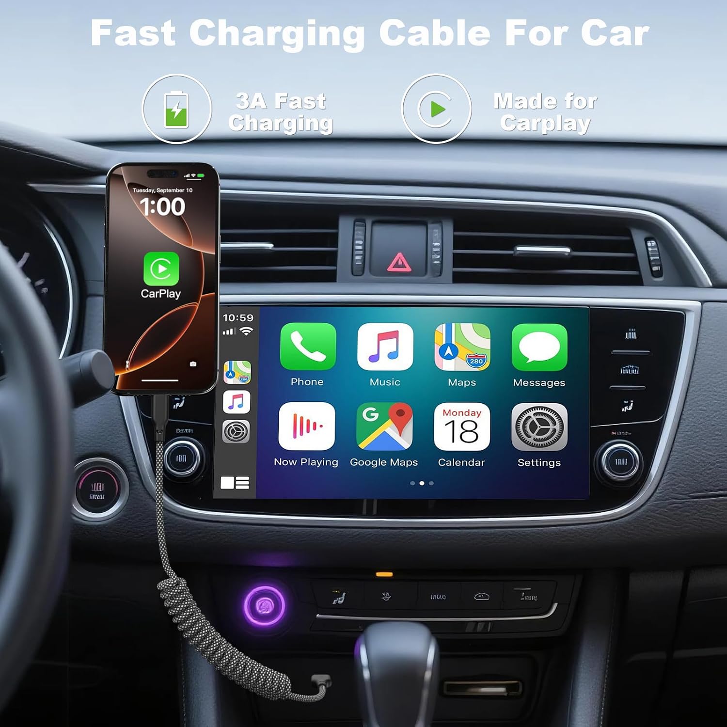Detalle 2 de Eettvekd Coiled USB-C Car Charger 2-Pack