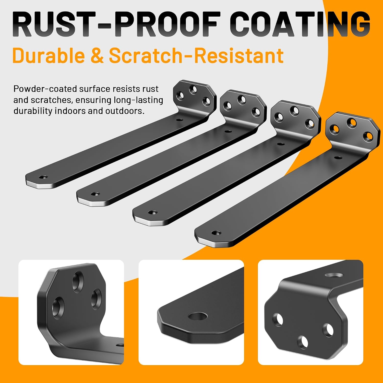 Detalle de HUAEU Heavy Duty L-Shaped Shelf Brackets (10cm) – 4 Pack Black, Wall-Mounted Supports