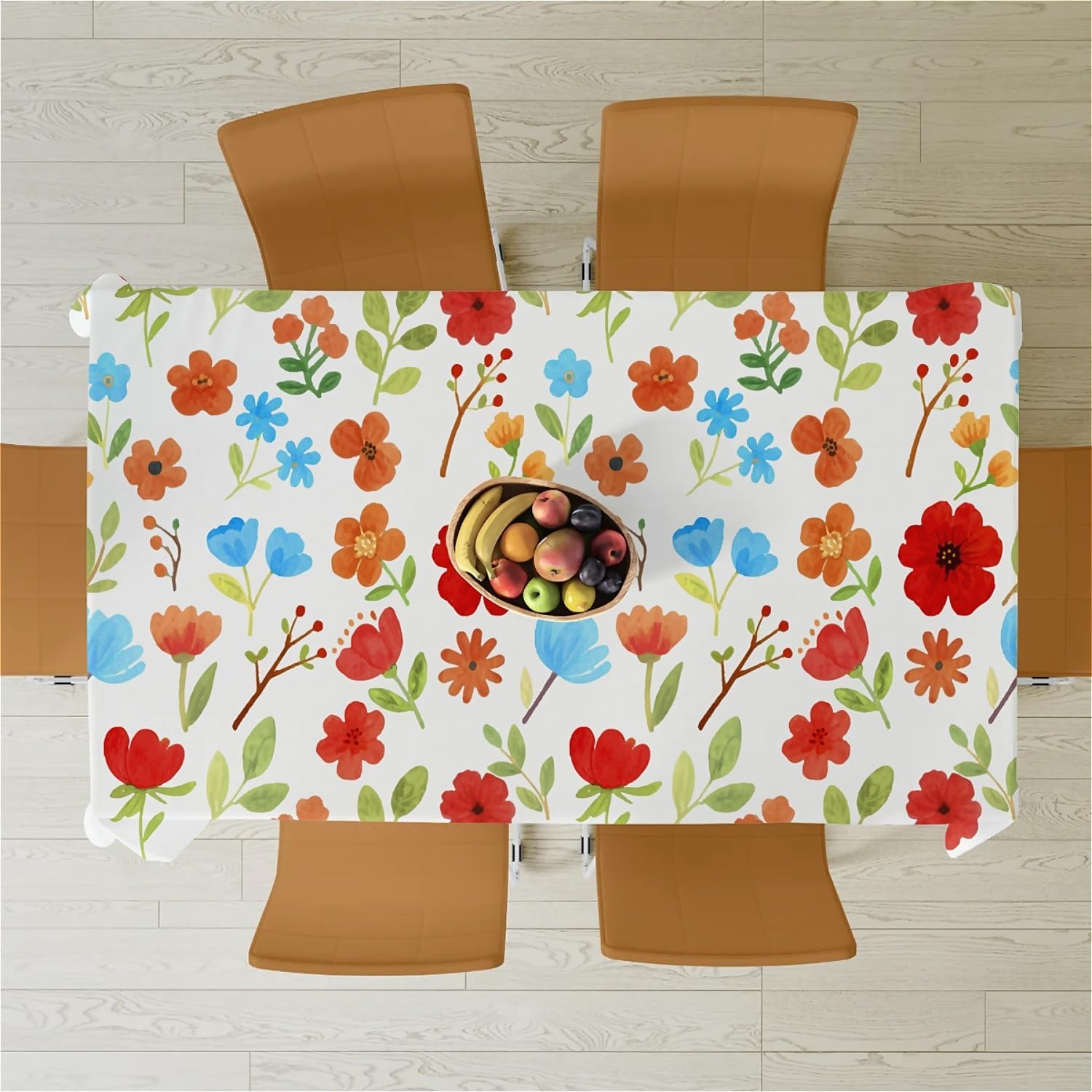 Thumbnail 6 de artslion Rectangle Waterproof 60x84in Wipeable Table Cover – Non-PVC Fabric with Red and Blue Floral Design