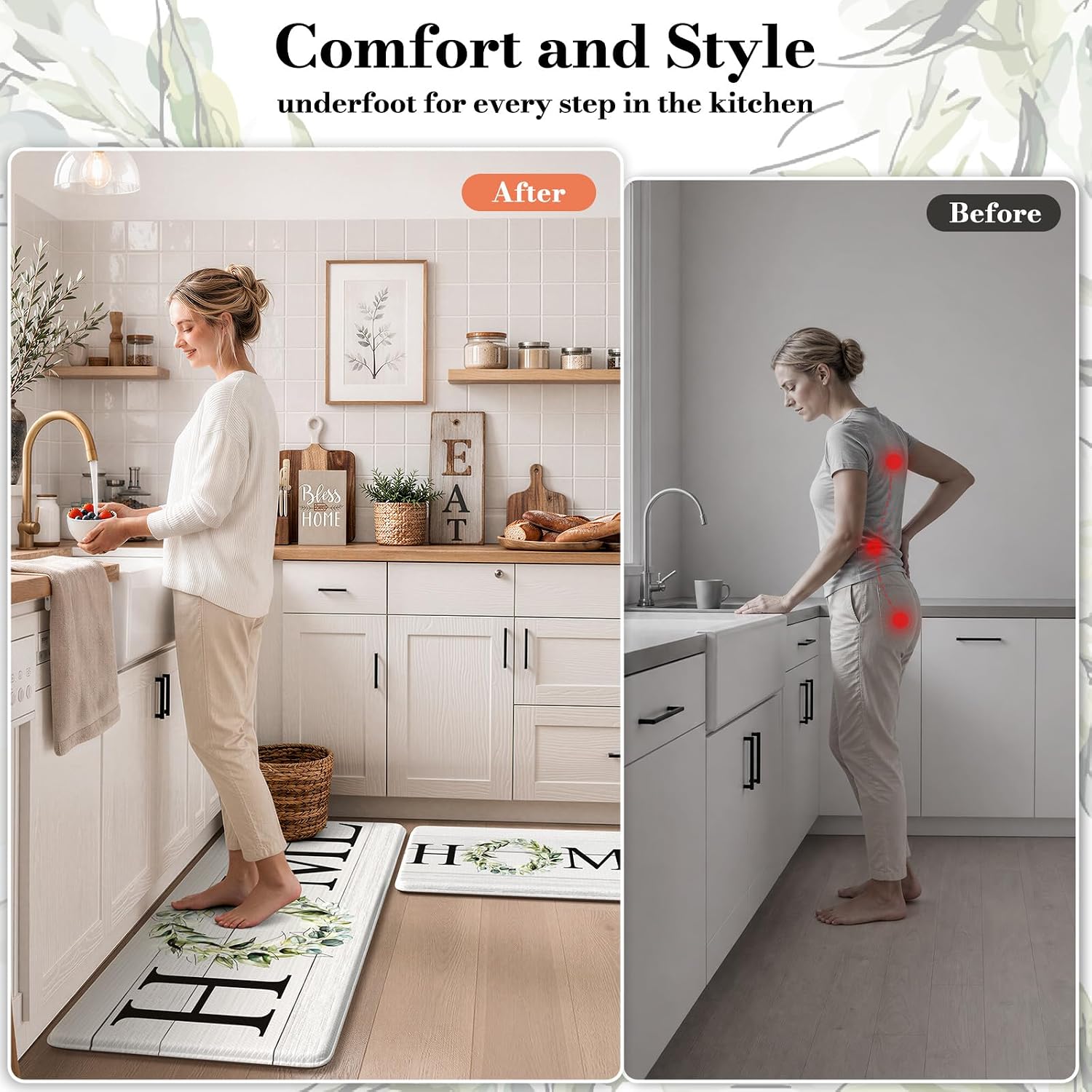 Detalle 2 de KIMODE Farmhouse Kitchen Mat 2-Pack (Anti-Fatigue, Non-Skid, Waterproof)