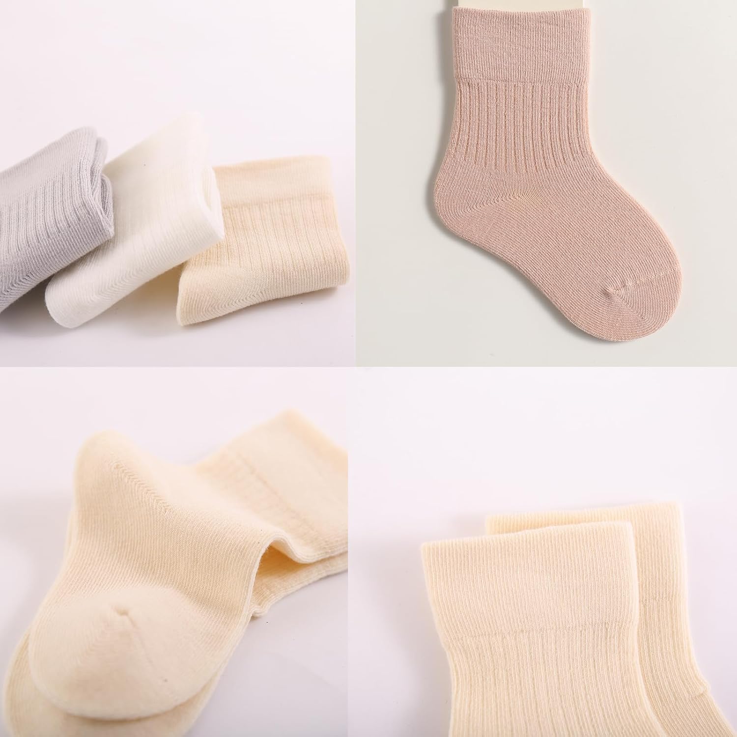 Thumbnail 3 de Exemaba Toddler Crew Socks (5 Pairs) – Soft Cotton Neutral Solid Socks for Kids 0–8 Years