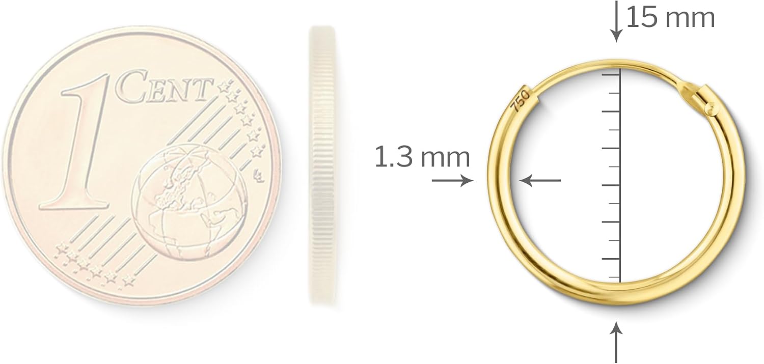 Detalle de Orecchini Cerchio Donna in Oro Giallo 18K 750, Ø15 mm – Creoli leggerissimi in scatola regalo