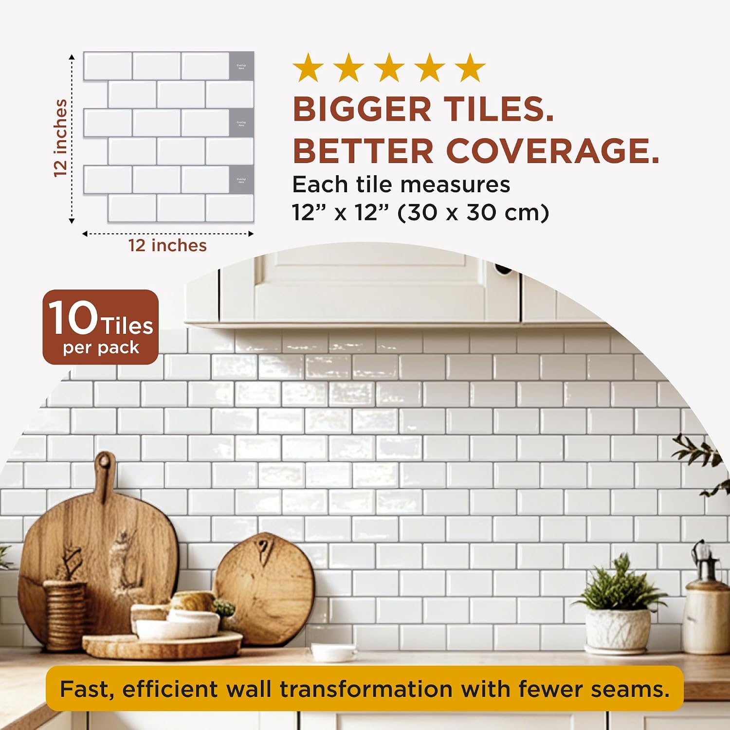 Detalle de TradeDownCo Peel & Stick Wall Tiles (10 Sheets) – Premium Self-Adhesive 12x12 White Tile Stickers