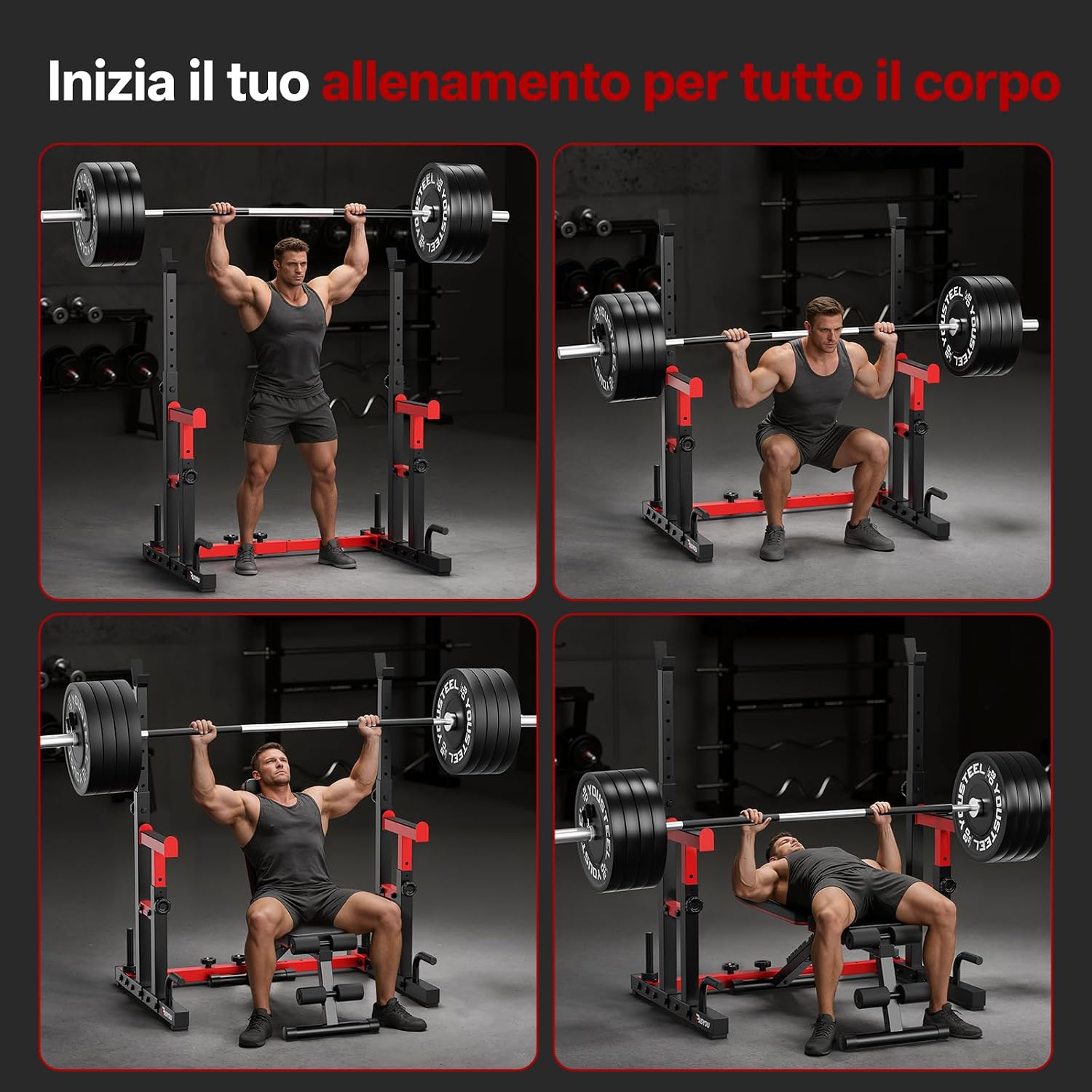 Detalle de PASYOU Squat Rack Palestra Multifunzione: rack regolabile per squat, panca e allenamento completo