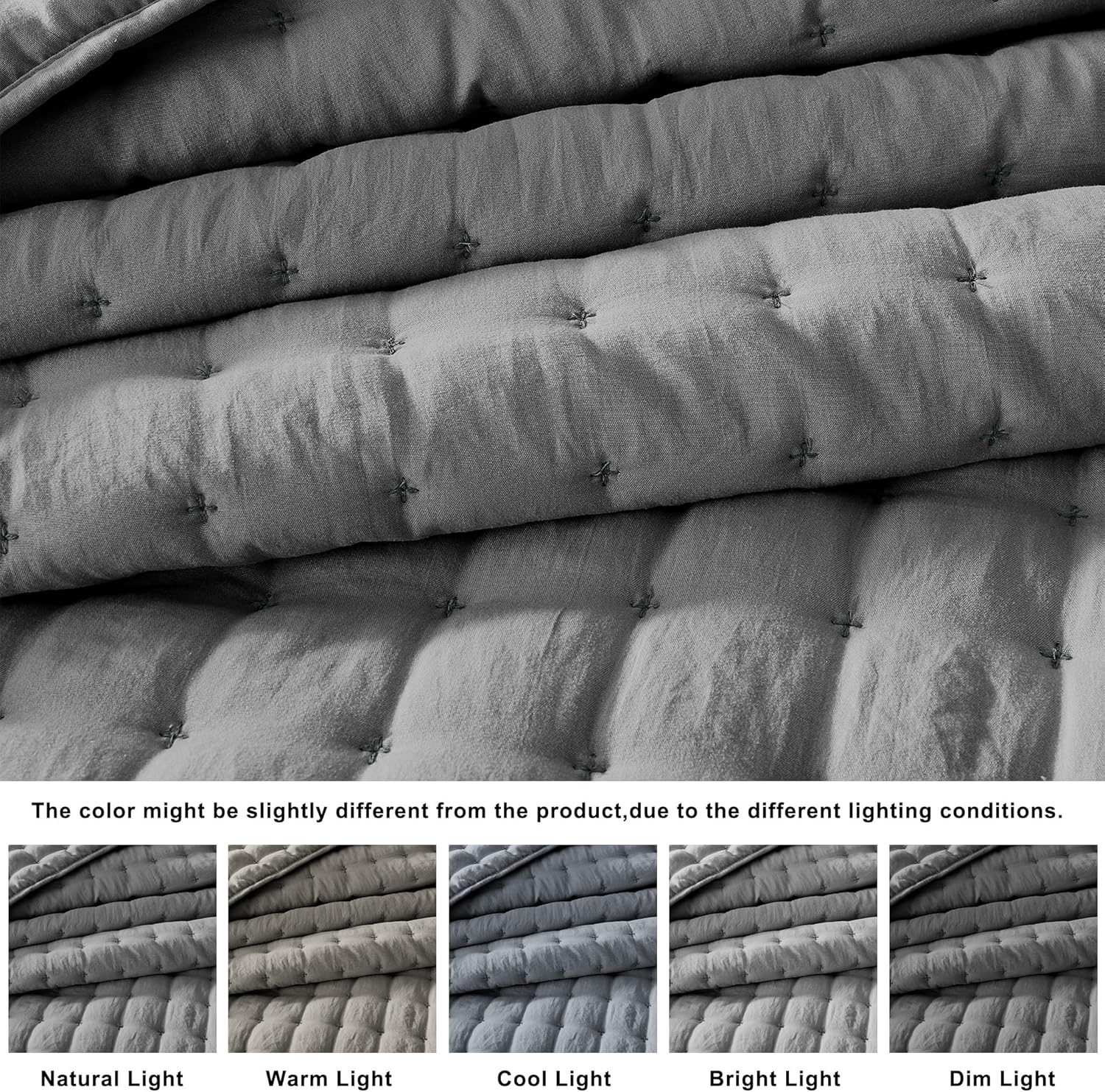 Detalle de WDCOZY Twin Size Lightweight Quilted Comforter Set in Dark Grey