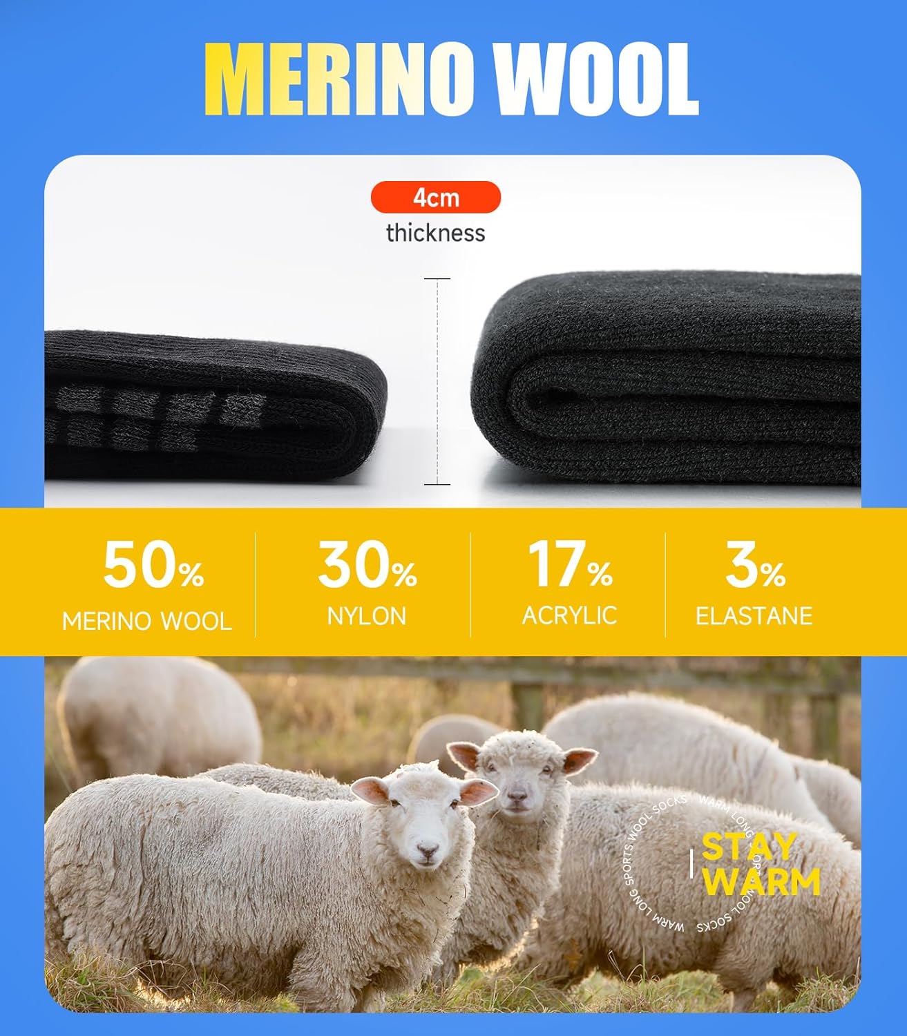 Thumbnail 4 de PULIOU Merino Wool Socks for Men & Women – Cushioned, Moisture-Wicking Hiking Socks (3 Pairs)