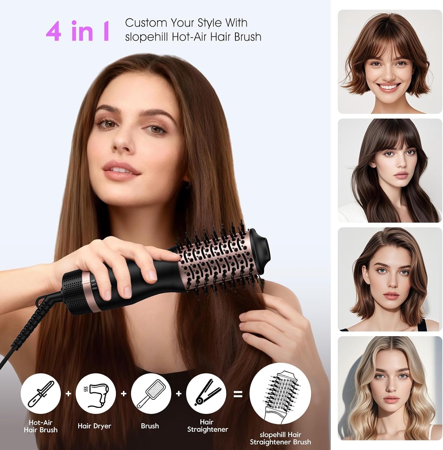 Thumbnail 6 de slopehill Mini Travel Dual Voltage Hair Dryer Brush (1000W, European Plug) — Ionic Hot Air Styler for International Travel