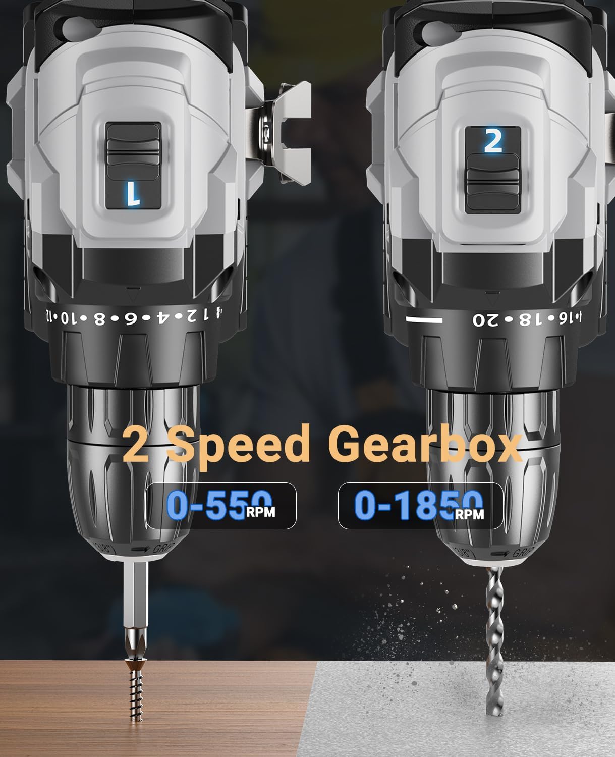 Thumbnail 3 de DYJPOW Brushless Cordless Drill Driver 21V (with 2 x 2000mAh batteries) – 45N.m, 20+1 torque, 2-speed kit