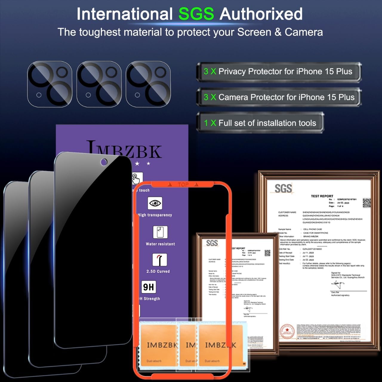 Detalle de IMBZBK 8e5de412-6e79-4a92-a39a-1f804539708a Privacy Screen Protector for iPhone 15 Plus, 3+3 Pack