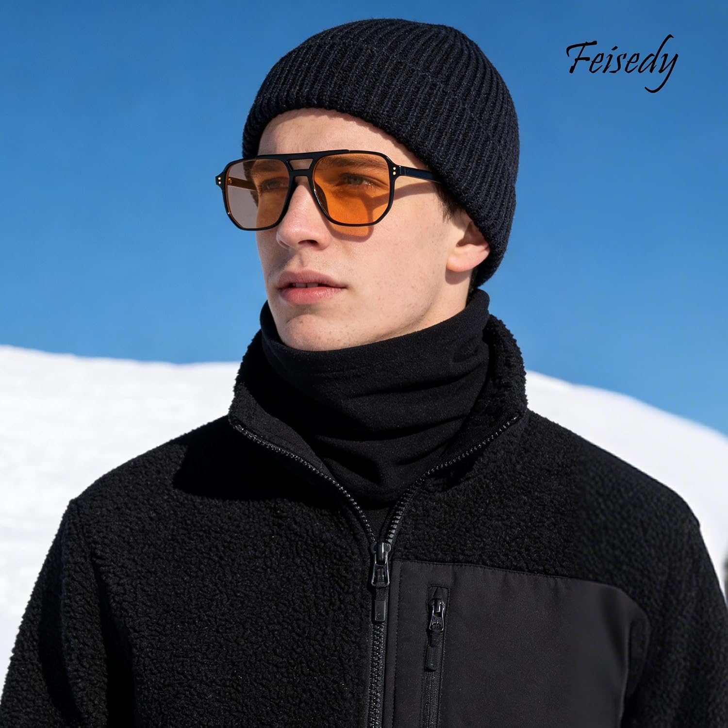 Detalle 2 de FEISEDY Retro Square Sonnenbrille – Vintage 70er Stil, Doppelbrücke, UV400, unisex B2835