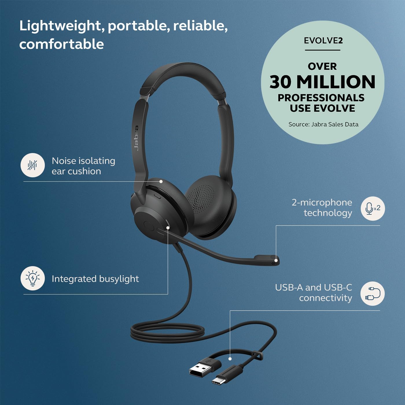 Thumbnail 2 de Jabra wired headset with USB-A and USB-C cable